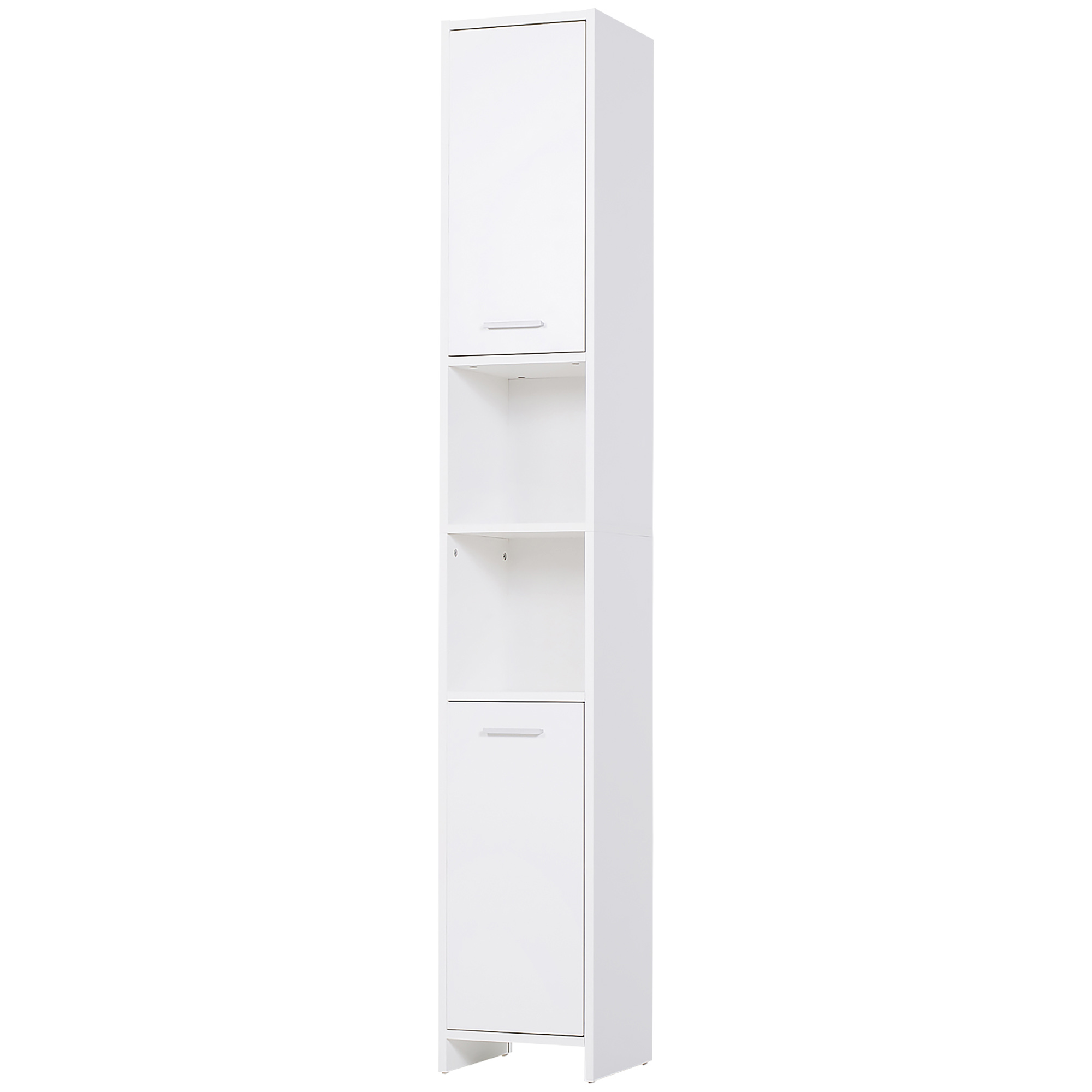 Tall Bathroom Vanities, Narrow Bathroom Cabinets with 2 Doors, Open Compartment and Adjustable Shelves, White