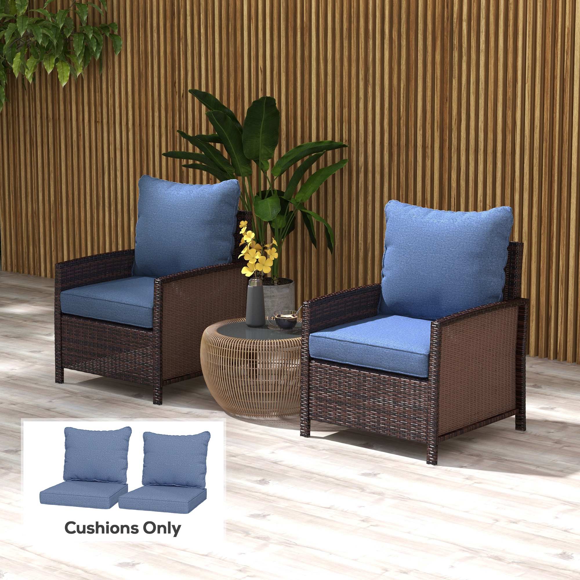 4-Piece Seat Cushion Pillows Replacement, Patio Chair Cushions Set with Back for Indoor Outdoor, Blue - Image 4