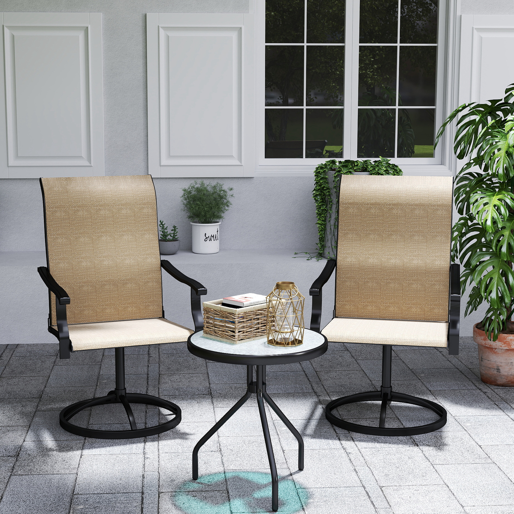 Outdoor Swivel Dining Chairs Set of 2, High Back Swivel Chairs with All Weather Mesh for Deck, Backyard, Poolside, Brown - Image 6