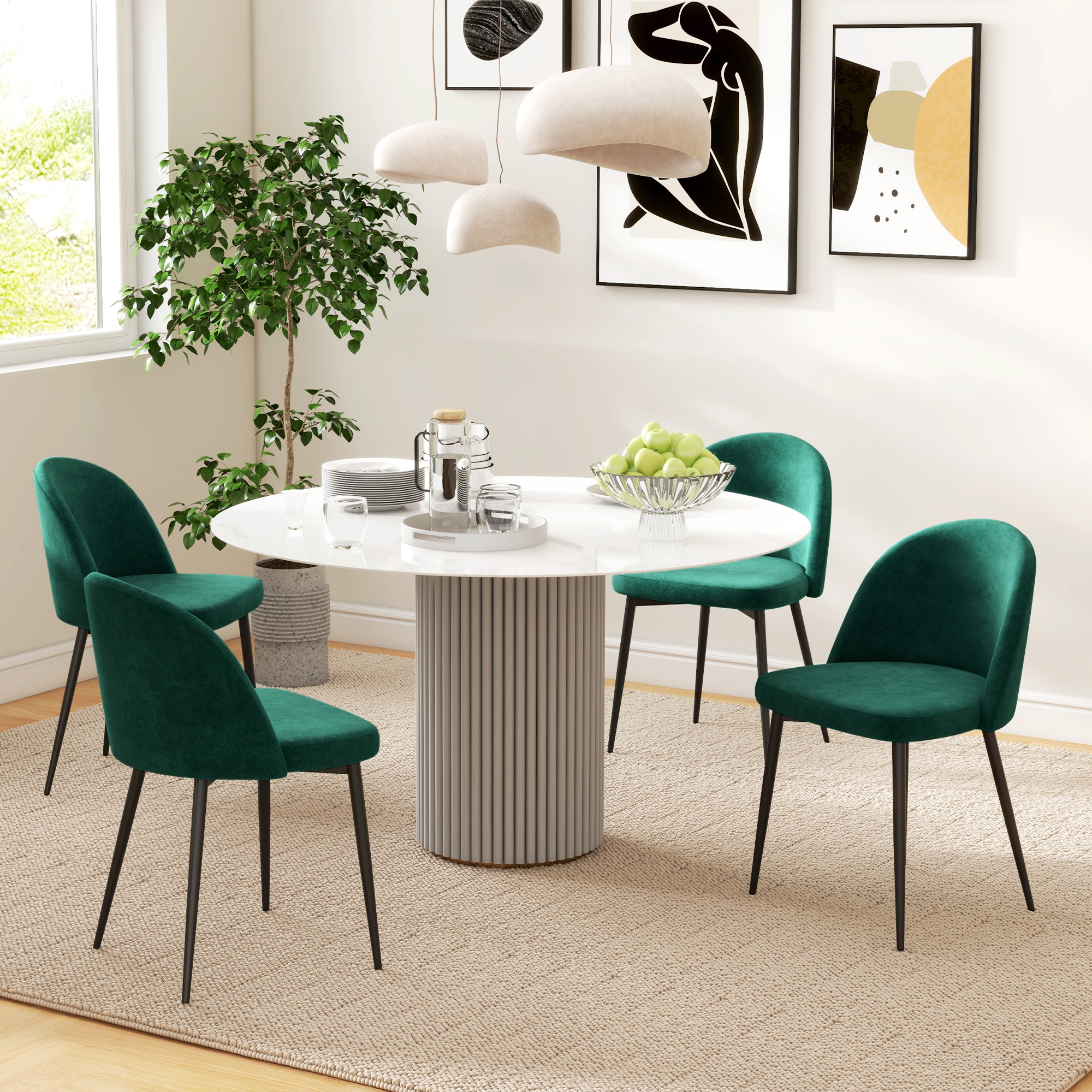 Set of 2 Mid-Back Dining Chair, Mid-Back Velvet-touch Upholstery Kitchen Chair for Living Room Dining Room, Green - Image 5