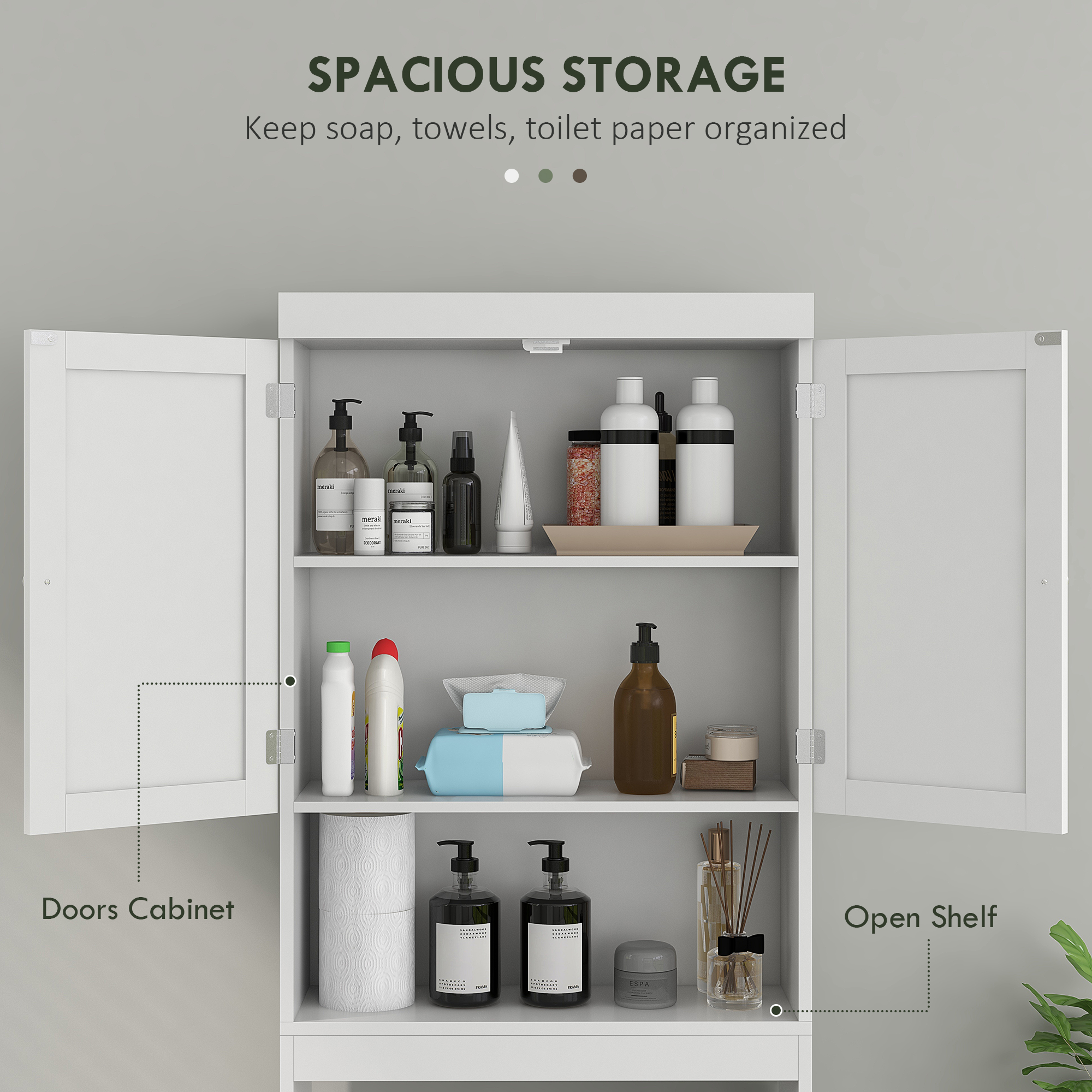 Over The Toilet Cabinet, Modern Bathroom Above Toilet Storage with Barn Doors and Open Shelf, White - Image 2