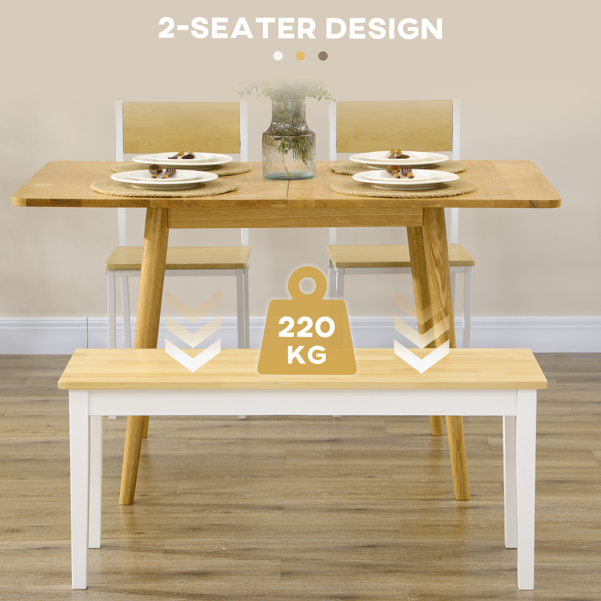 40" Wood Dining Bench for 2 People, Wooden Bench Seat for Kitchen, Dining Room, Entryway, Natural - Image 2