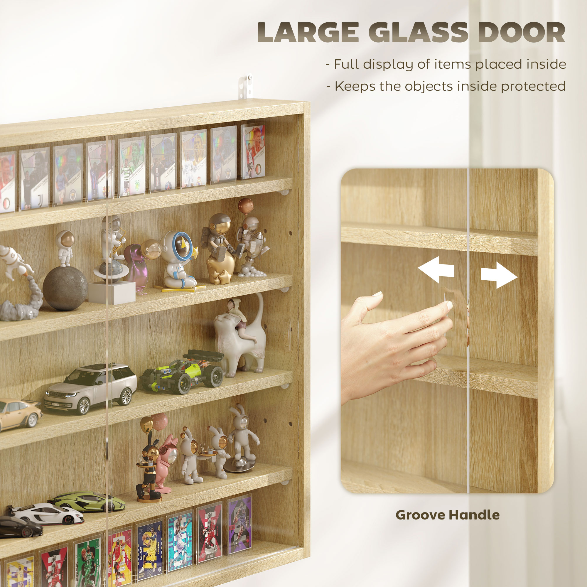 5-storey Display Cabinet, Shot Glass Display Case, Glass Curio Cabinet with 2 Glass Doors and 4 Adjustable Shelves, Oak - Image 3