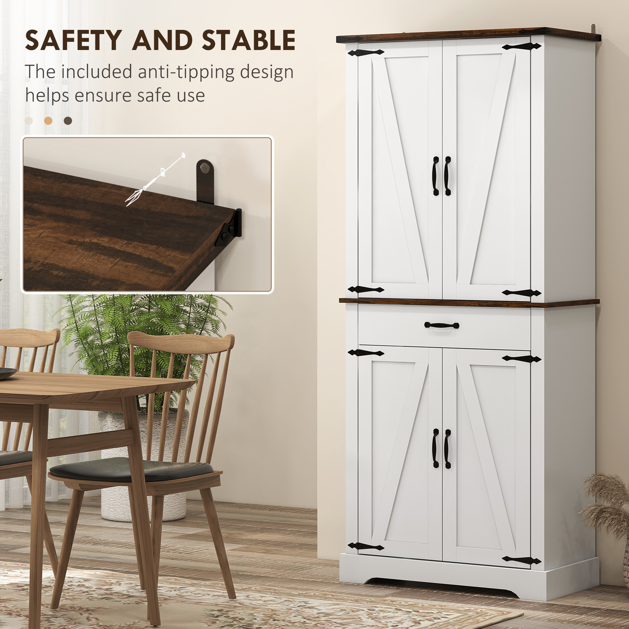 71" Tall Kitchen Cabinet, Farmhouse Pantry Cabinet with Barn Doors, Drawer and Adjustable Shelves, White - Image 5