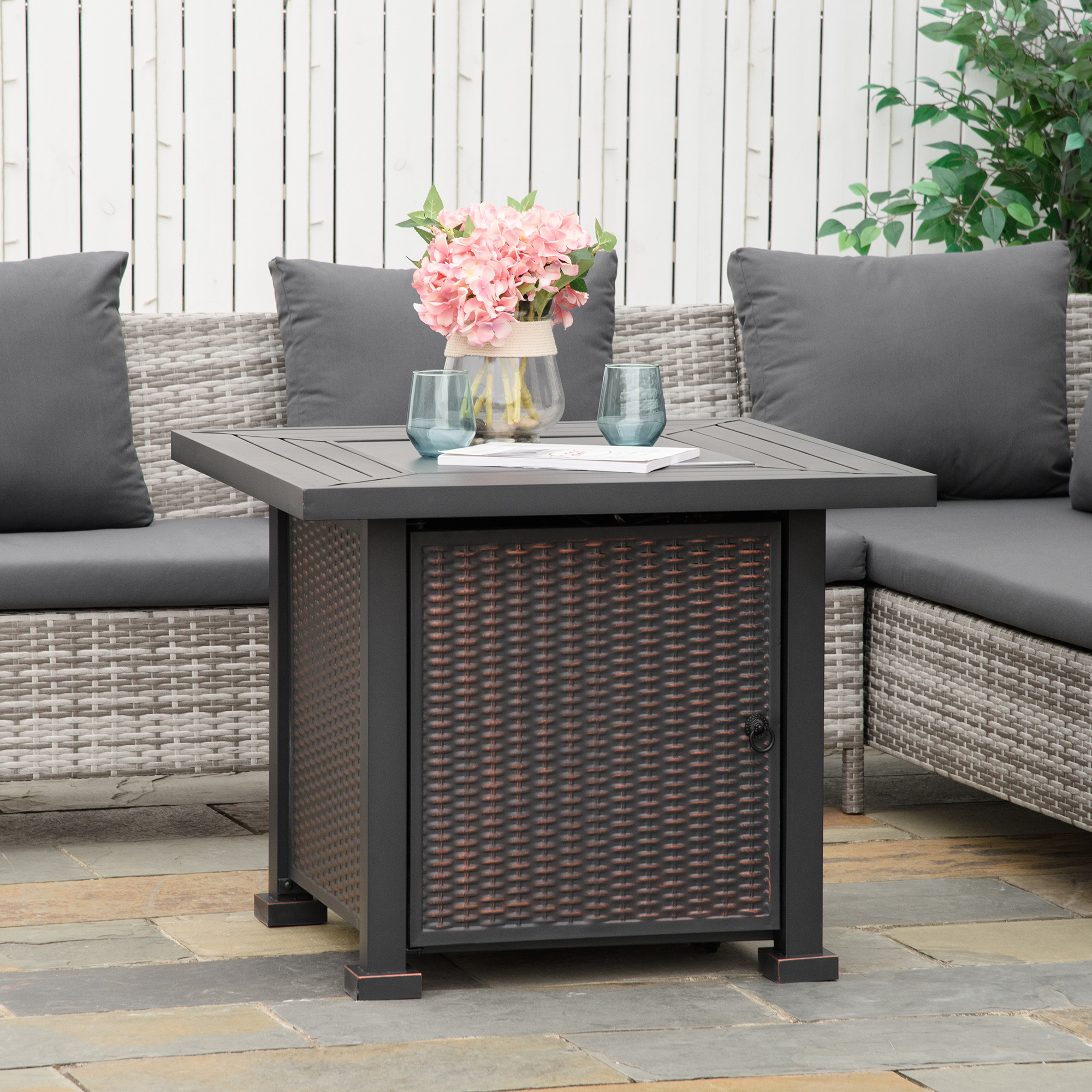 32" Propane Gas Fire Pit Table, 50,000 BTU Square Patio Table with Fire Pit, Wind Guard, Lid, CSA Certified, Black - Image 6