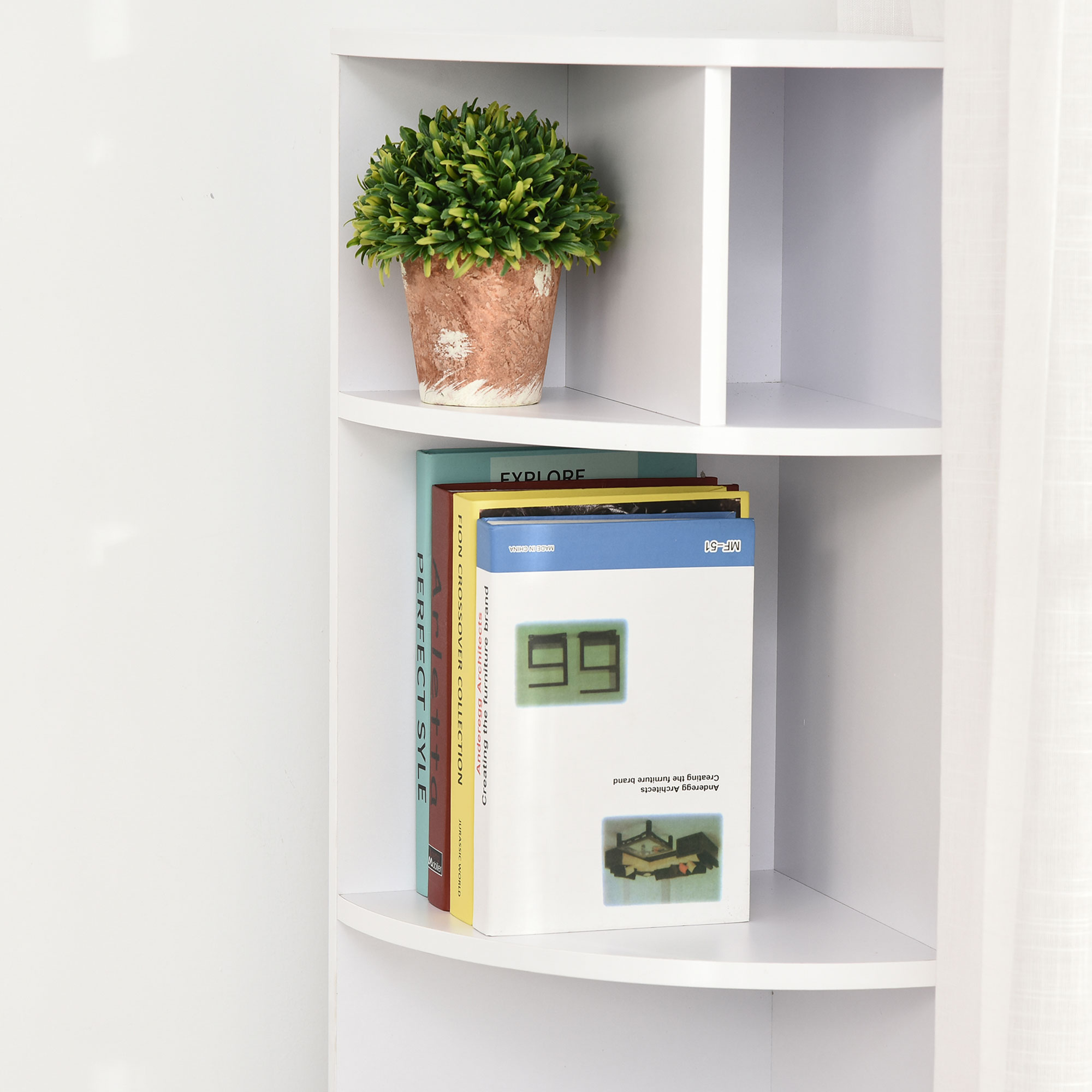 5-Tier Corner Bookcase, Storage Bookshelf, Freestanding Display Shelves with Open Compartments and Cabinet for Home Office, Living Room, Study, White - Image 6