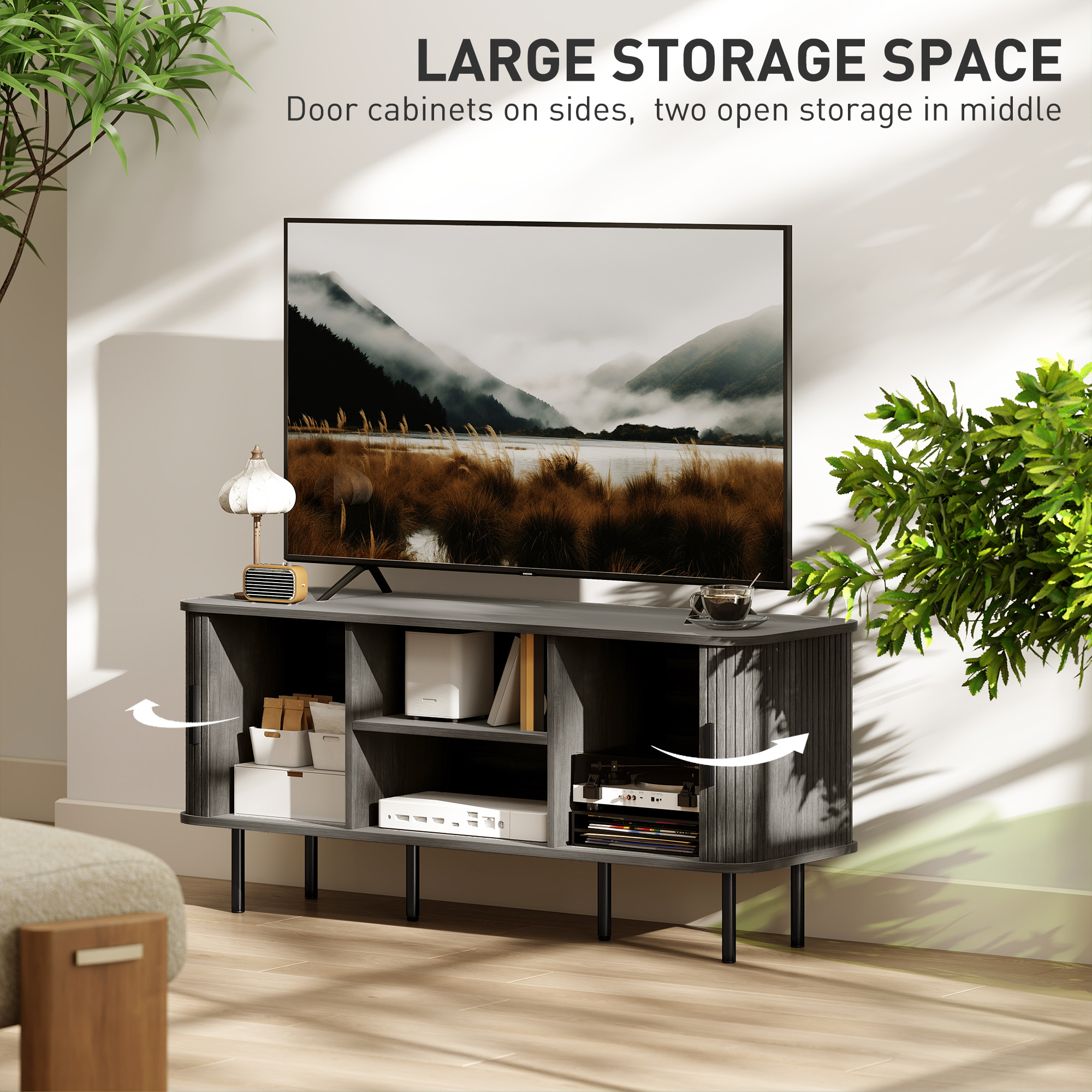 TV Stand Cabinet for TVs up to 55 Inches, TV Unit with Storage Shelves and Cabinets for Living Room, Grey - Image 3