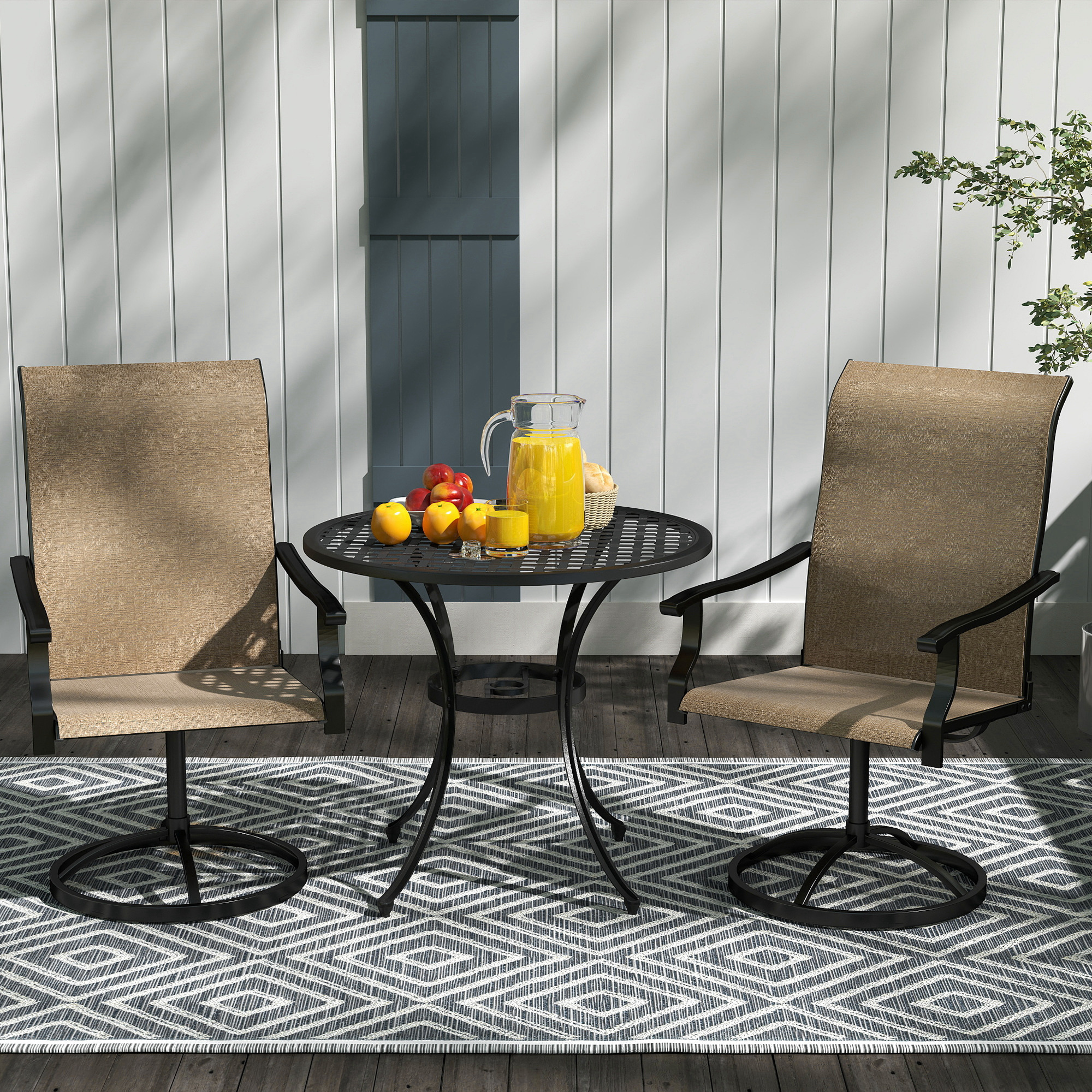 Outdoor Swivel Dining Chairs Set of 2, High Back Swivel Chairs with All Weather Mesh for Deck, Backyard, Poolside, Brown - Image 5