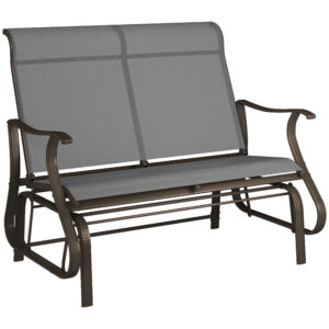 Garden Double Gliding Chair, Patio Glider Armchair for Outdoor, Backyard Mesh Seat and Backrest, Steel Frame, Light Grey