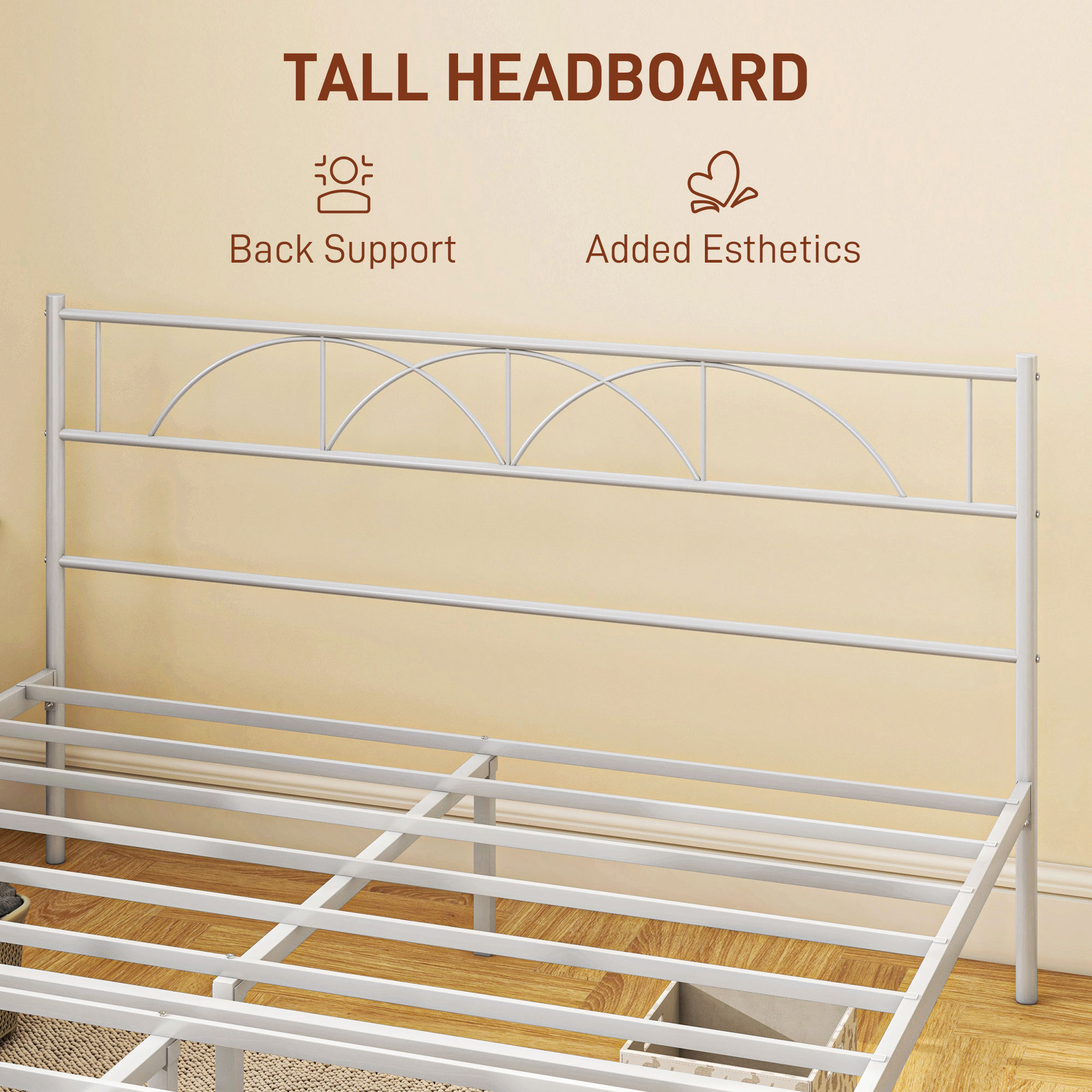 Metal Queen Platform Bed Frame with Headboard, Steel Slat Support, Underbed Storage, No Box Spring Needed, Easy Assembly - Image 2
