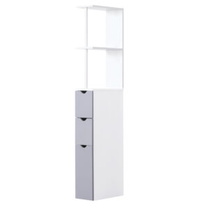 Tall Bathroom Storage Cabinet, Narrow Bathroom Cabinet with Drawers and Open Shelves for Small Spaces, White and Grey