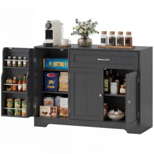 44" Modern Kitchen Storage Cabinet with Drawer, Adjustable Shelves, Small Kitchen Pantry with Door Racks, Black