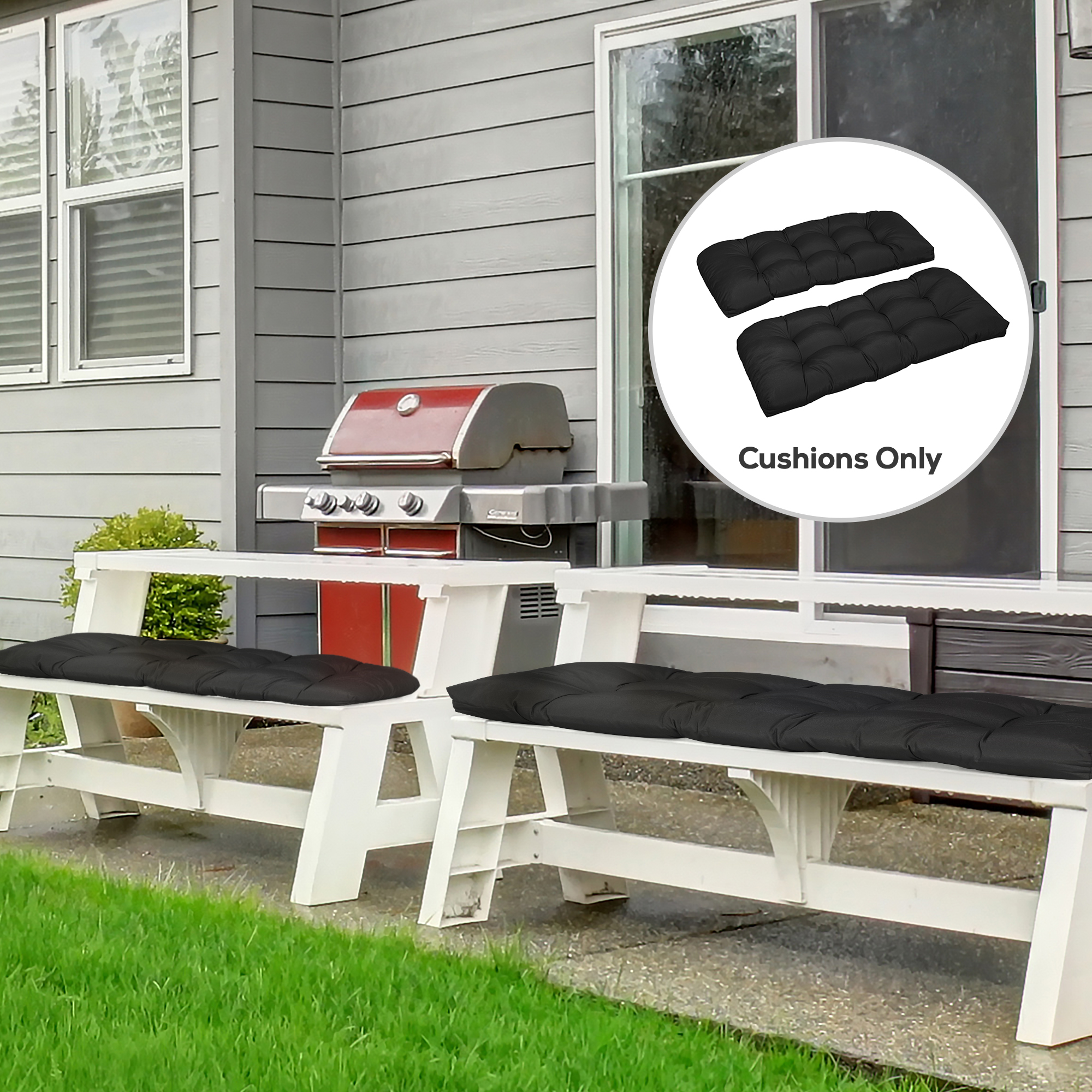 Set of 2 Patio Bench Replacement Cushions, 2 Seater Outdoor Loveseat Cushion Seat Pad, 43" x 19" x 3", Black - Image 6
