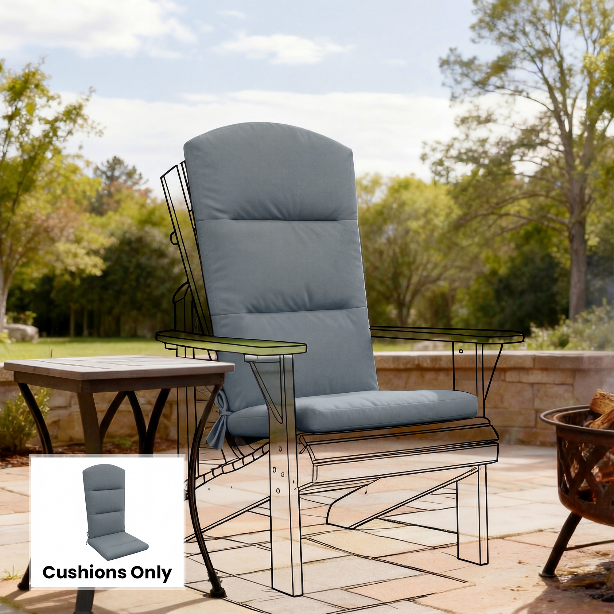 Patio Chair Cushion for Adirondack Chairs Replacement Cushion with Back and Ties, Dark Grey - Image 5