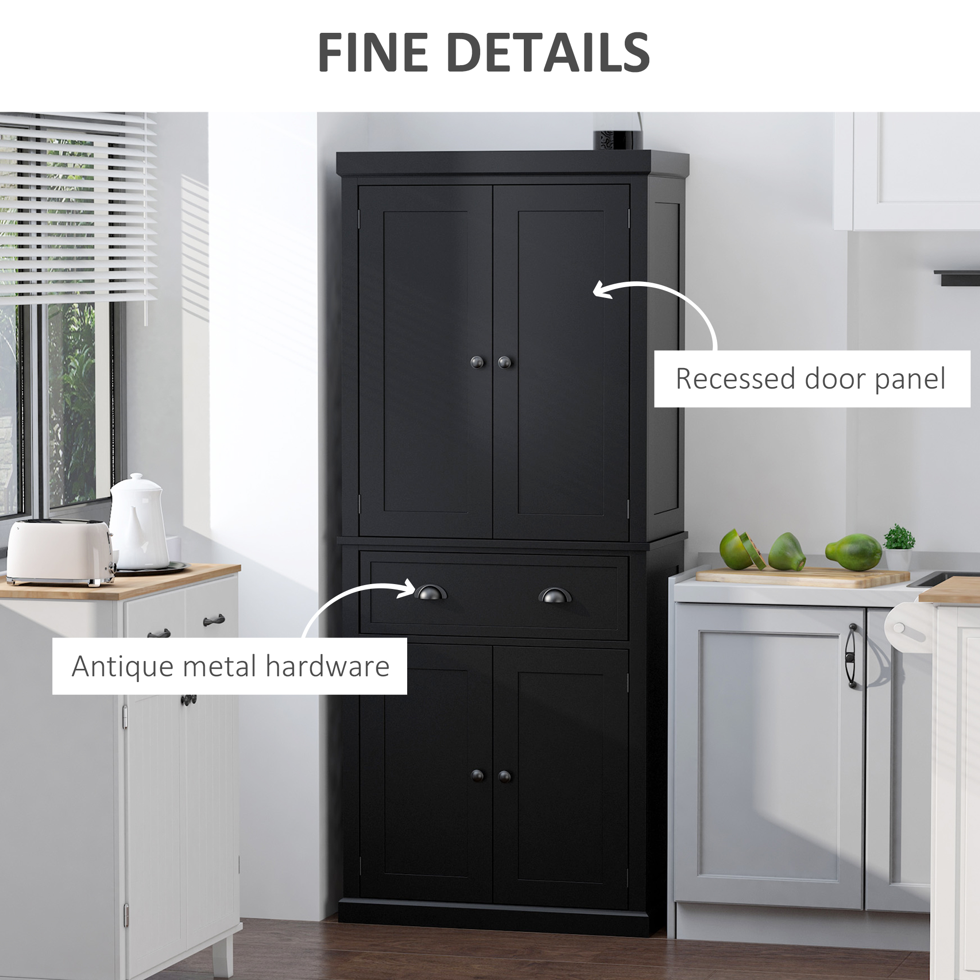 Long Standing Kitchen Cabinet w/ 2 Drawers MDF Board Black - Image 4