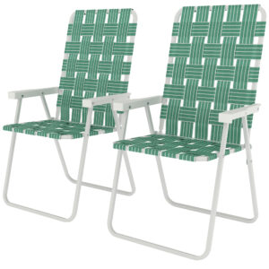 Set of 2 Folding Patio Chairs, Portable Chair Set with Armrests for Camping, Garden, Pool, Beach, Backyard, Green