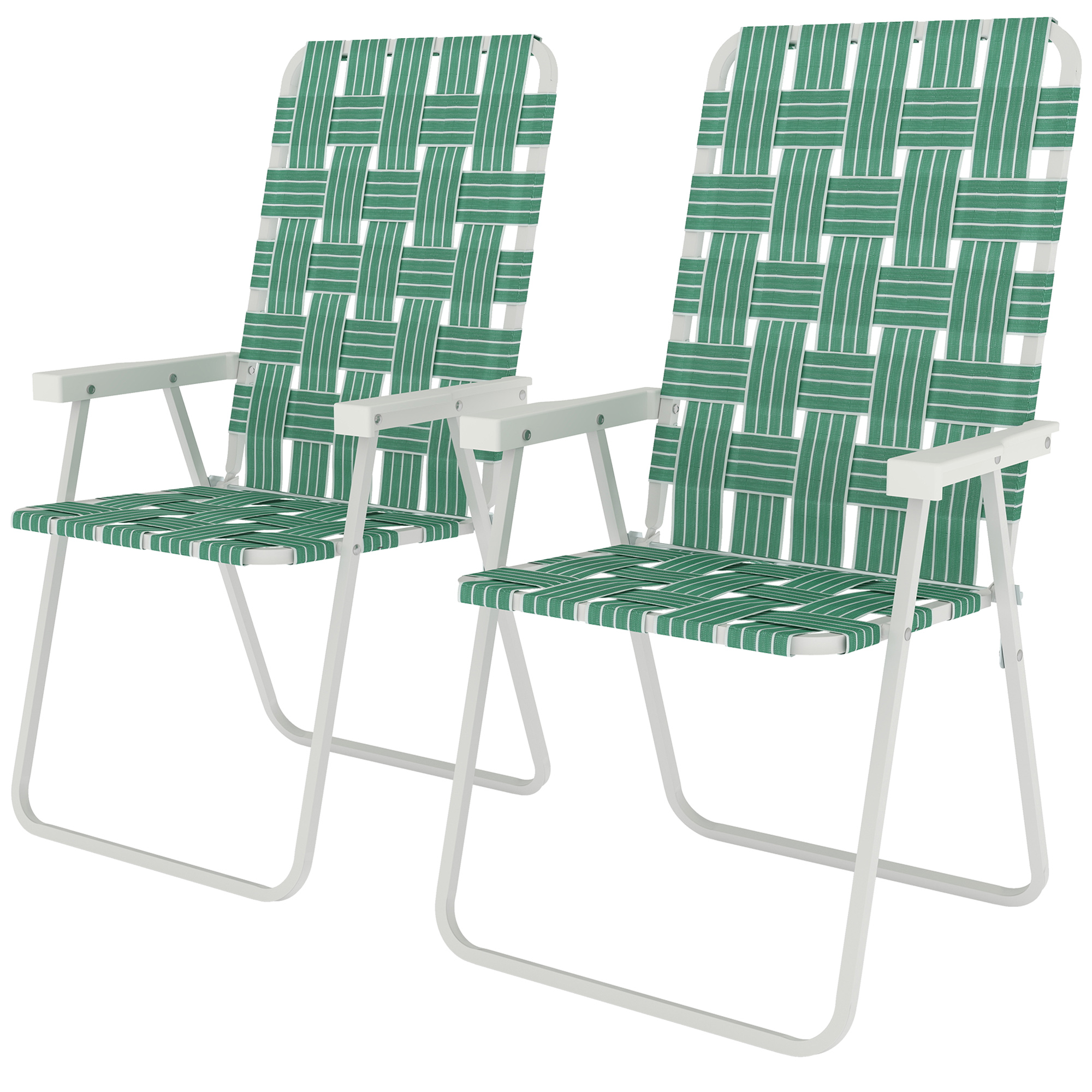 Set of 2 Folding Patio Chairs, Portable Chair Set with Armrests for Camping, Garden, Pool, Beach, Backyard, Green