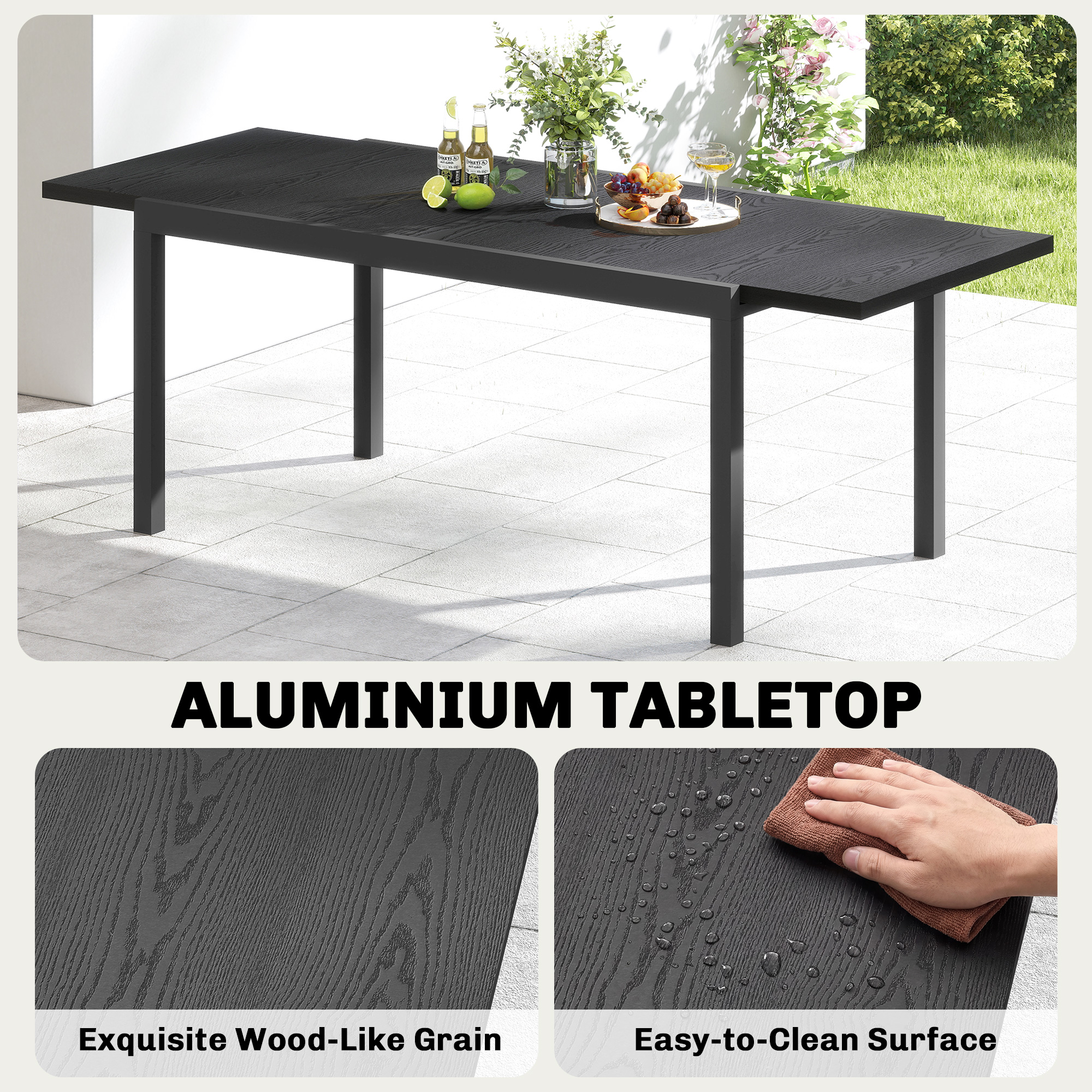 Expandable Patio Dining Table for 8-10 People, 60.6"/84.3" Aluminum Outdoor Dining Table with Adjustable Foot Pads - Image 3
