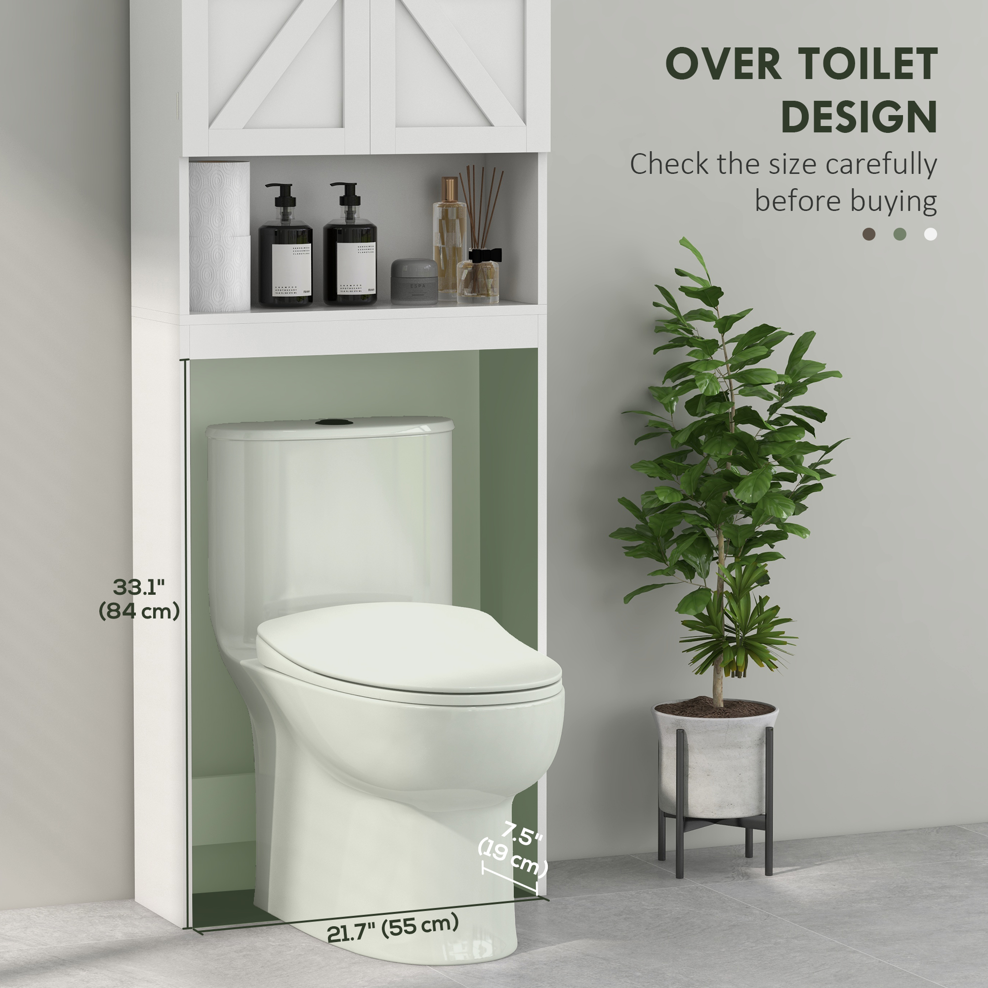 Over The Toilet Cabinet, Modern Bathroom Above Toilet Storage with Barn Doors and Open Shelf, White - Image 3