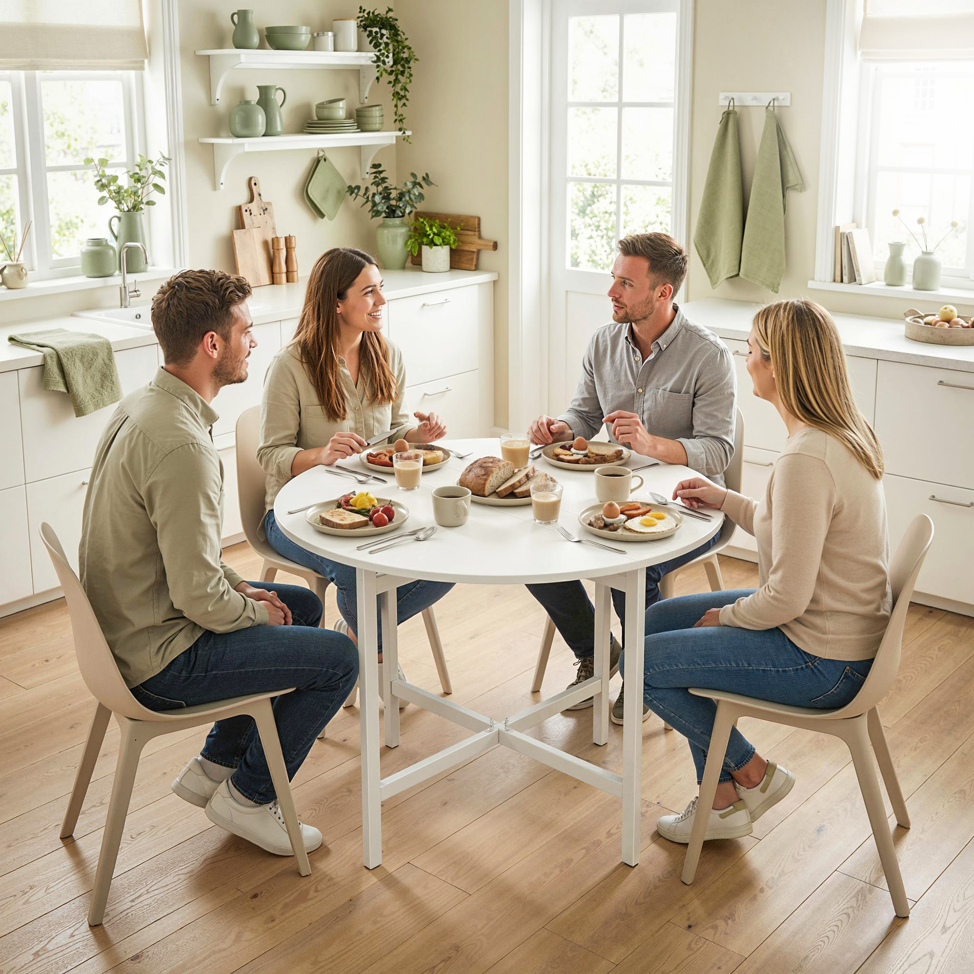 Drop Leaf Table, Folding Dining Table for Small Spaces 80 cm, White - Image 5