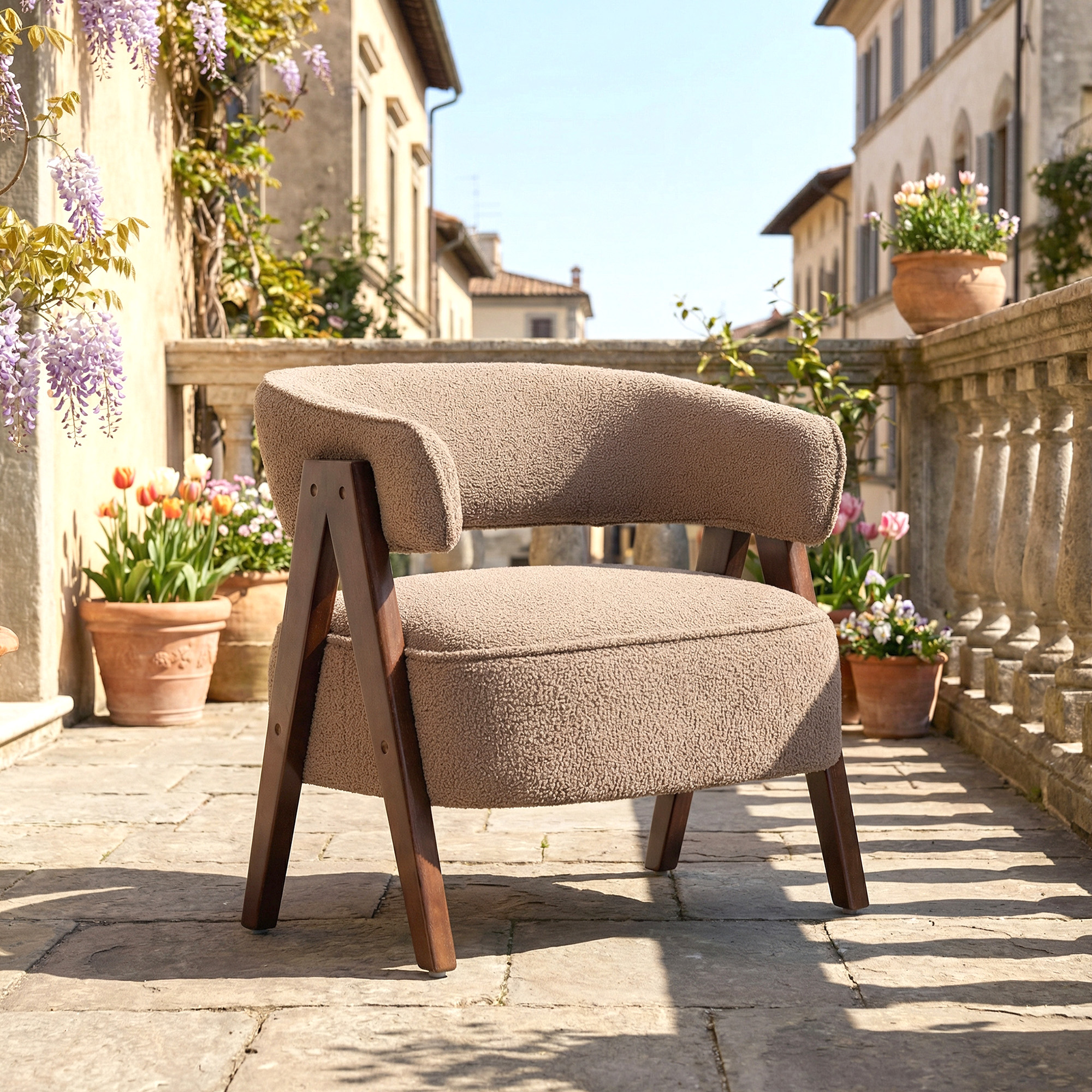 Sherpa Fleece Accent Chair, Upholstered Armchair with Solid Wood Legs and Steel Frame for Living Room, Light Brown - Image 6