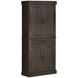 71" Freestanding Kitchen Pantry with 4 Doors and 2 Cabinets, Tall Storage Cabinet for Kitchen, Distressed Coffee