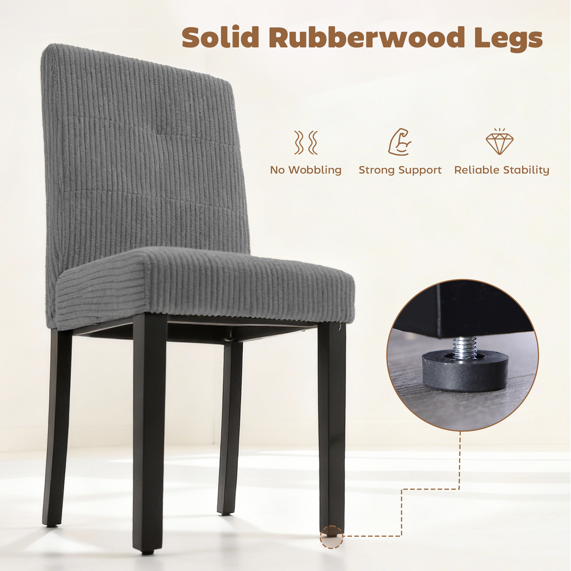 Modern Dining Chairs Set of 4, Kitchen Chairs with Rubberwood Legs and Padded Seat, Dark Grey - Image 4