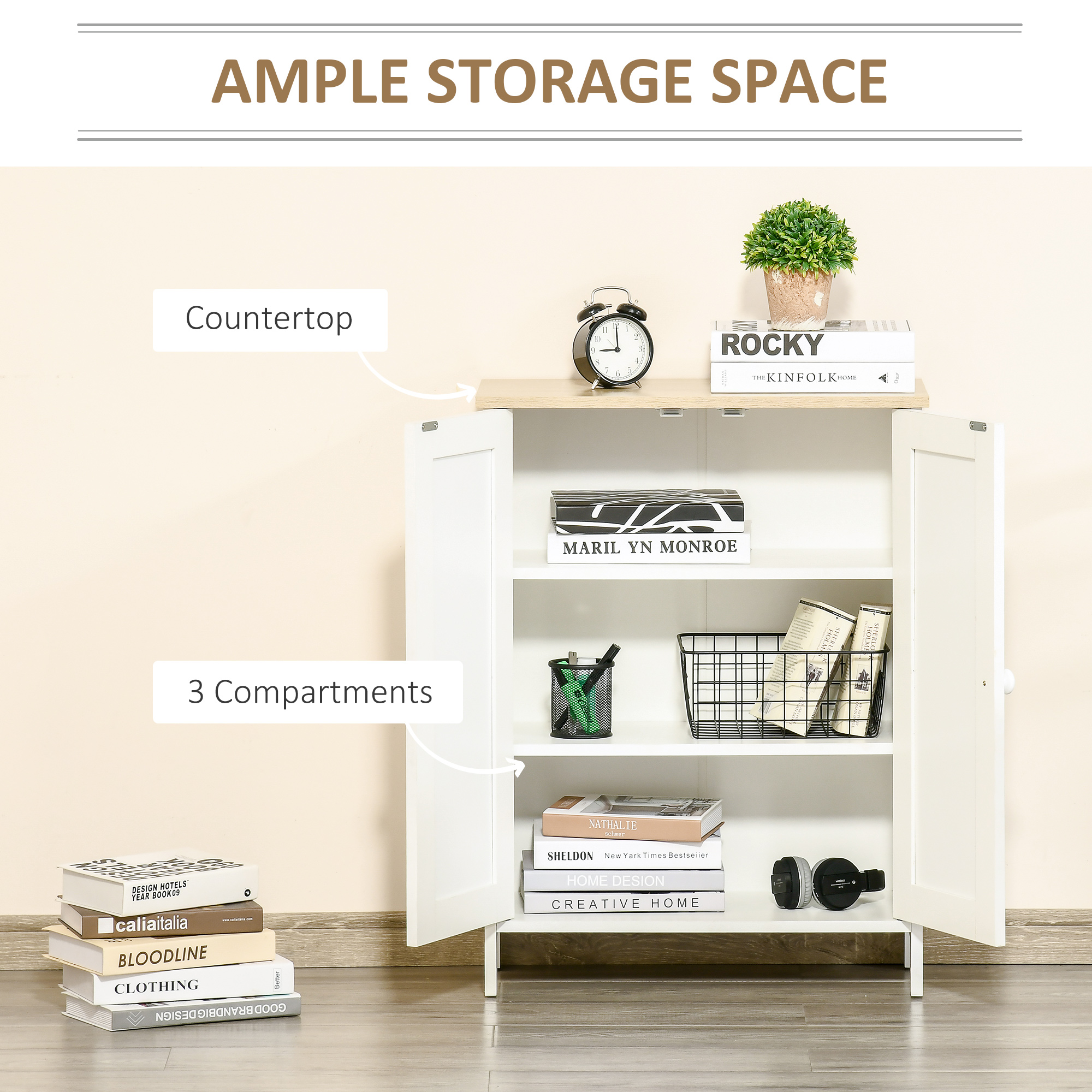 Storage Cabinet with Doors, Cupboard Organization with 2 Adjustable Shelves, Storage Solution for Living Room, Bathroom - Image 2