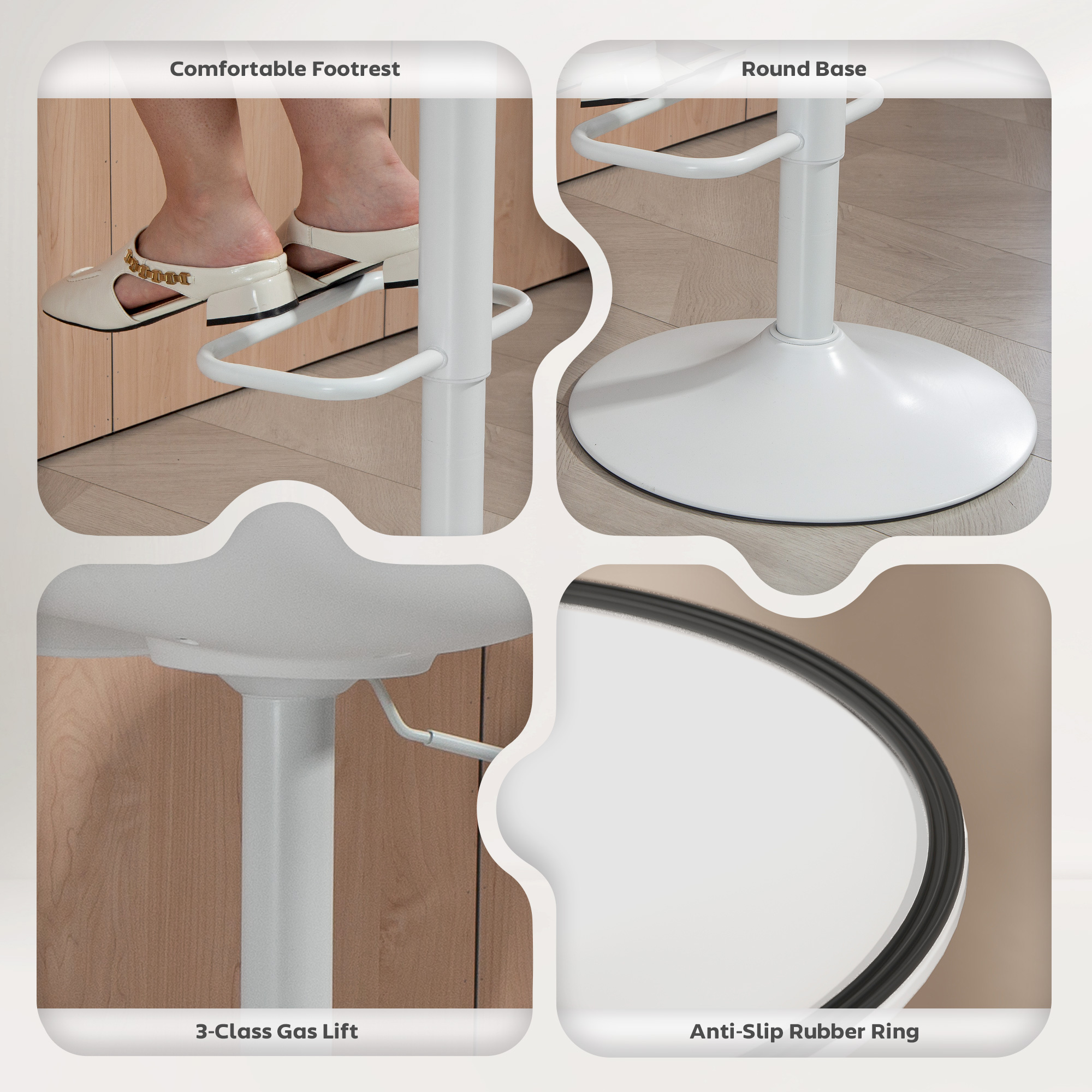 Counter Height Bar Stools Set of 2, Streamlined Bar Chairs with Adjustable Height and Swivel PU Leather Seat, White - Image 5