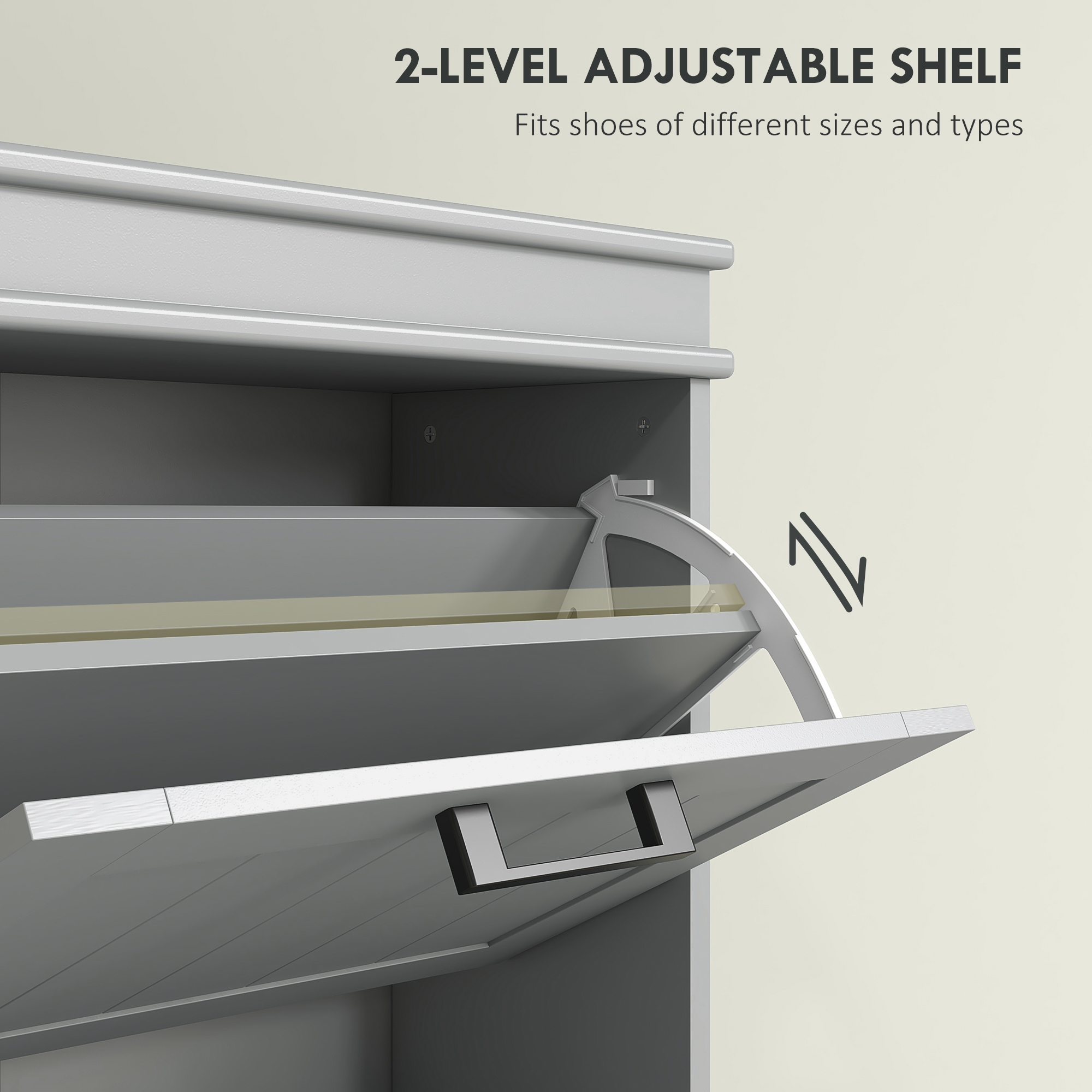 Slim Shoe Cabinet with 3 Flip Drawers and Adjustable Shelves, Narrow Shoe Cabinet for 15 Pairs of Shoes, Grey - Image 3