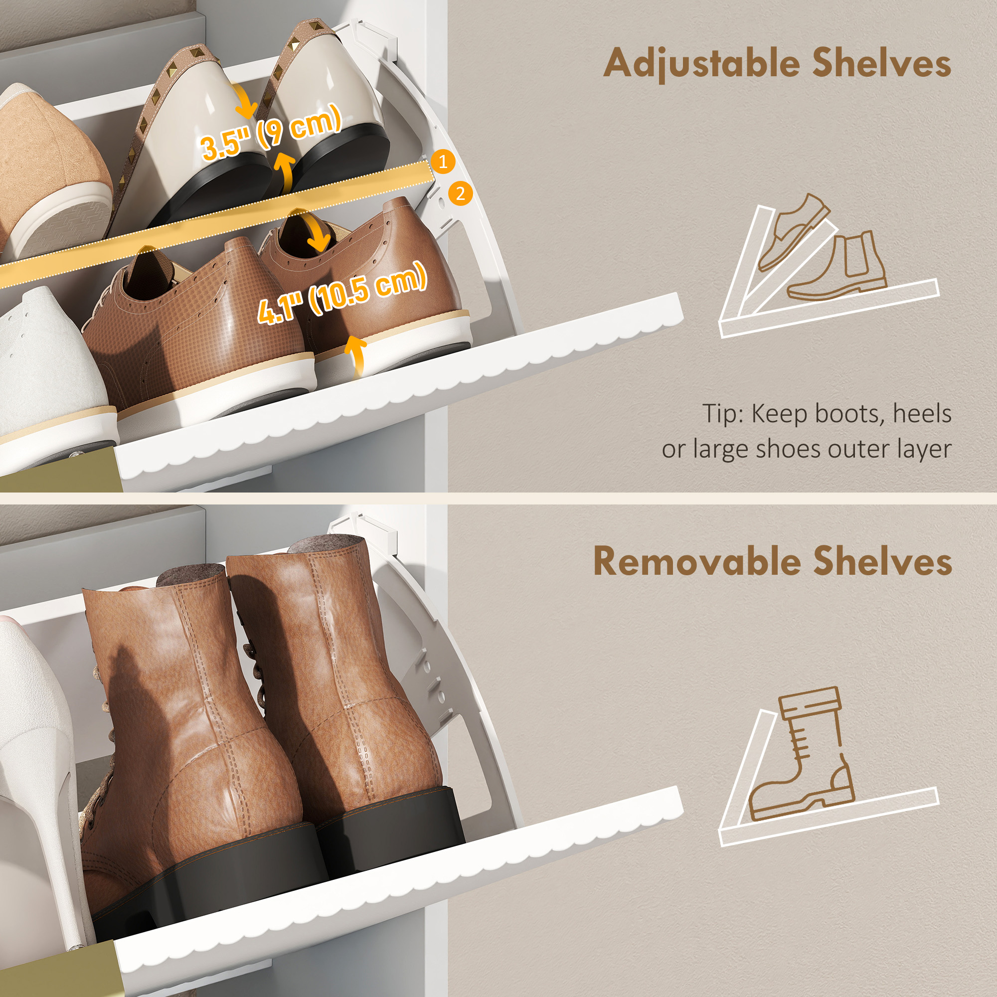 Shoe Cabinet with 2 Flip Drawers Narrow Shoe Storage Cabinet with Top Shelf for Entryway Hallway White - Image 4