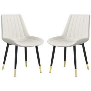 Dining Chairs Set of 2, Modern Kitchen Chair with PU Leather Upholstery and Steel Legs for Living Room, Bedroom, Cream
