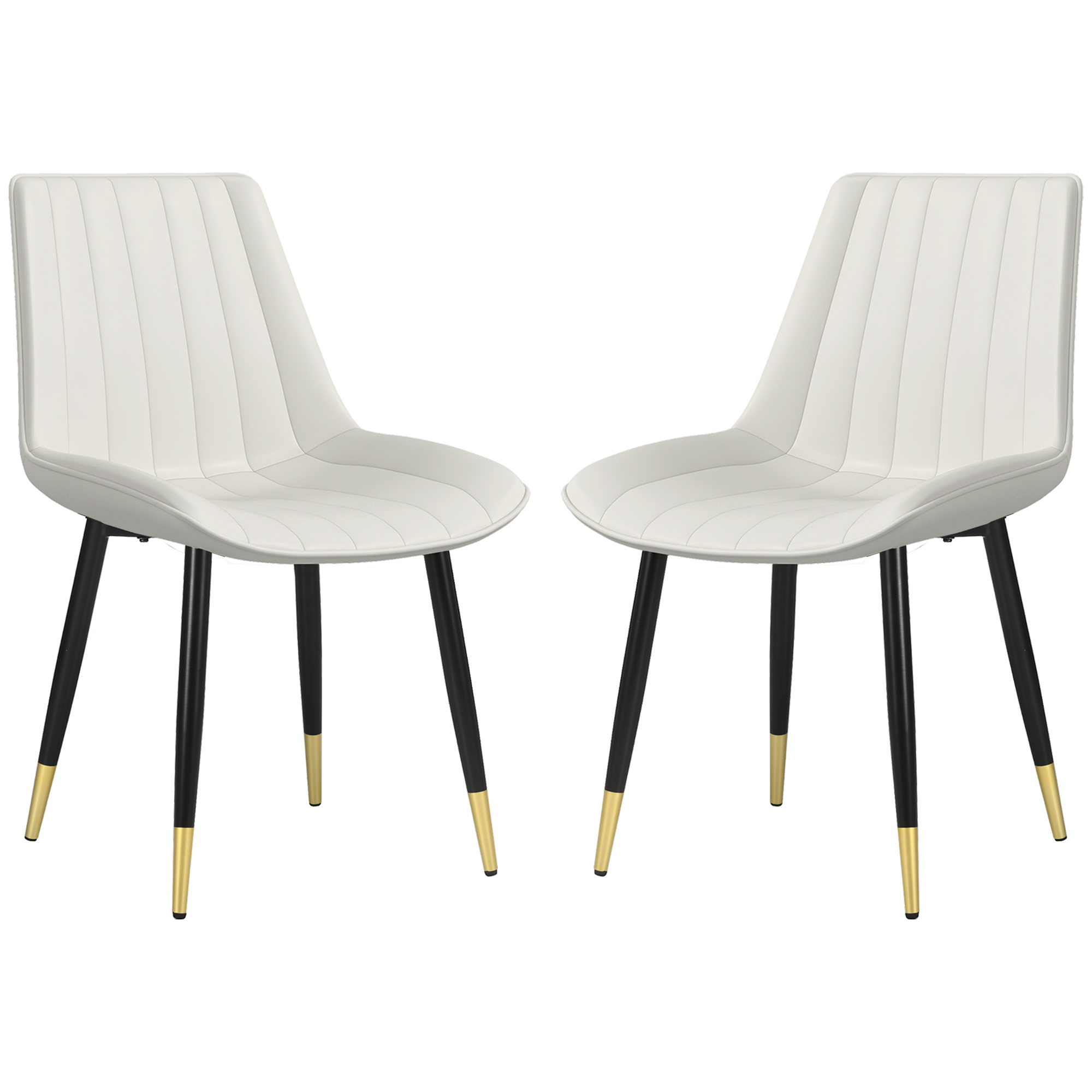 Dining Chairs Set of 2, Modern Kitchen Chair with PU Leather Upholstery and Steel Legs for Living Room, Bedroom, Cream
