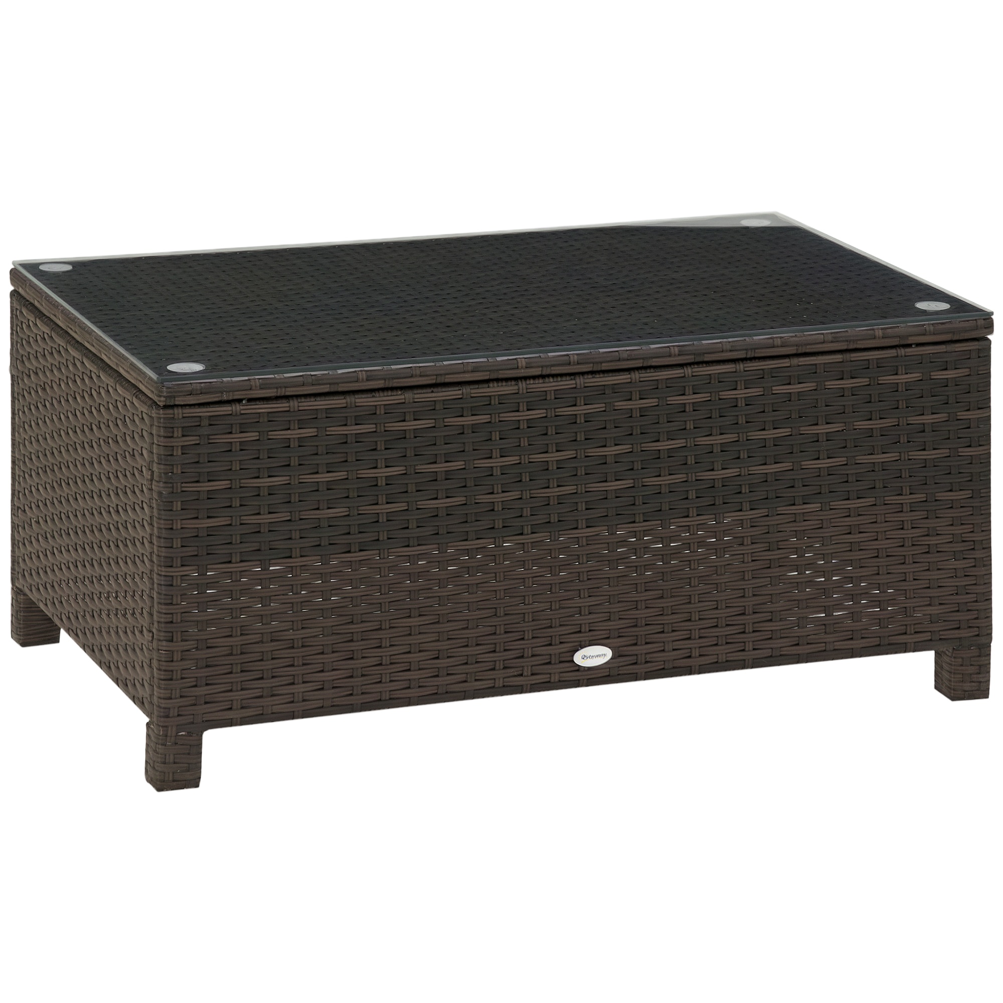 Rattan Wicker Coffee Table with Glass Top Outdoor Garden Patio Furniture Brown Tempered