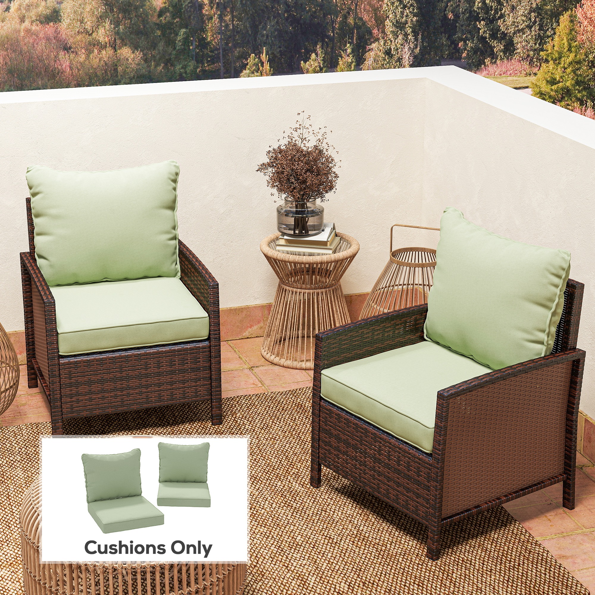 4-Piece Seat Cushion Pillows Replacement, Patio Chair Cushions Set with Back for Indoor Outdoor, Green - Image 6