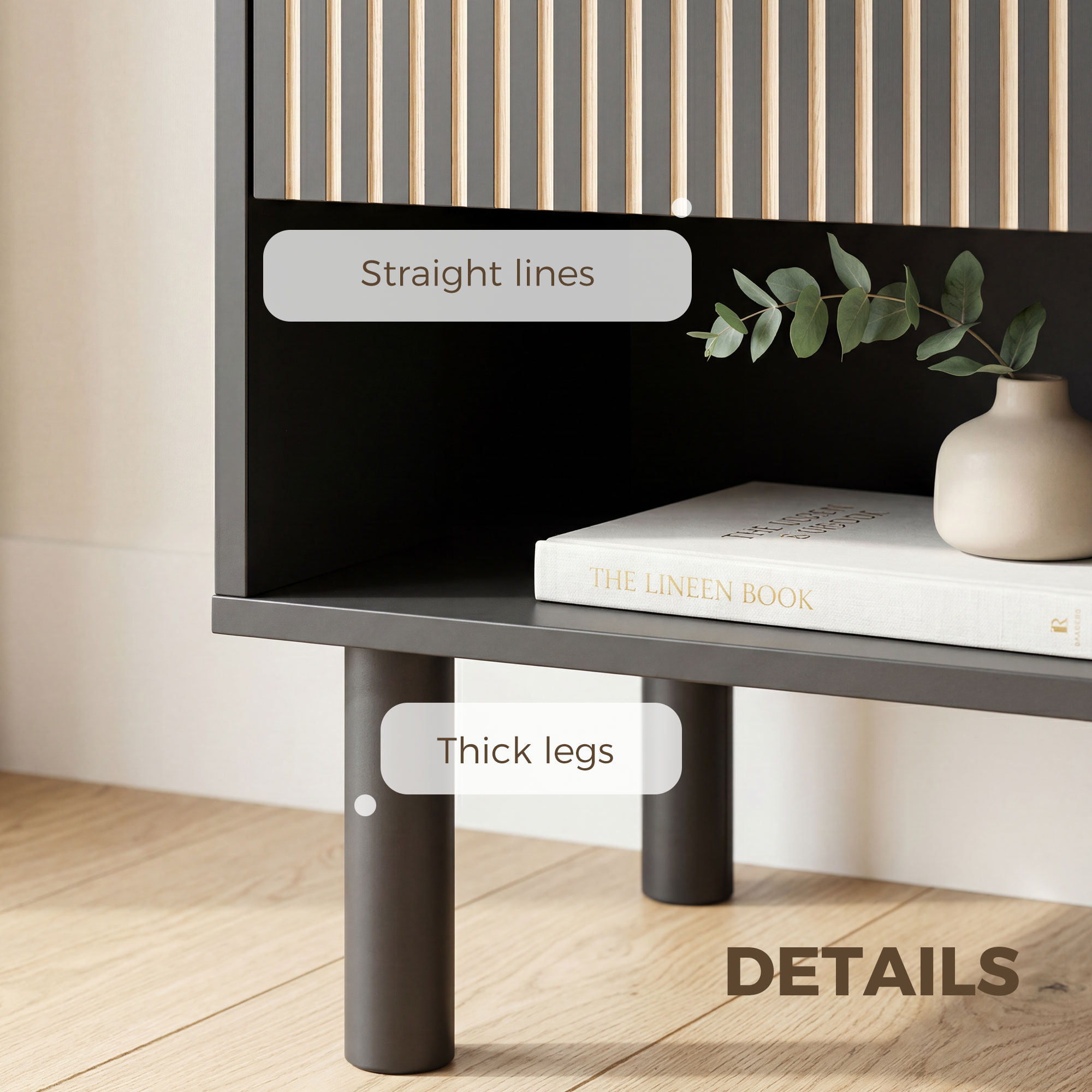 Modern Bedside Table with Drawer and Open Shelf, Sofa Side Table for Bedroom Living Room, Black - Image 4