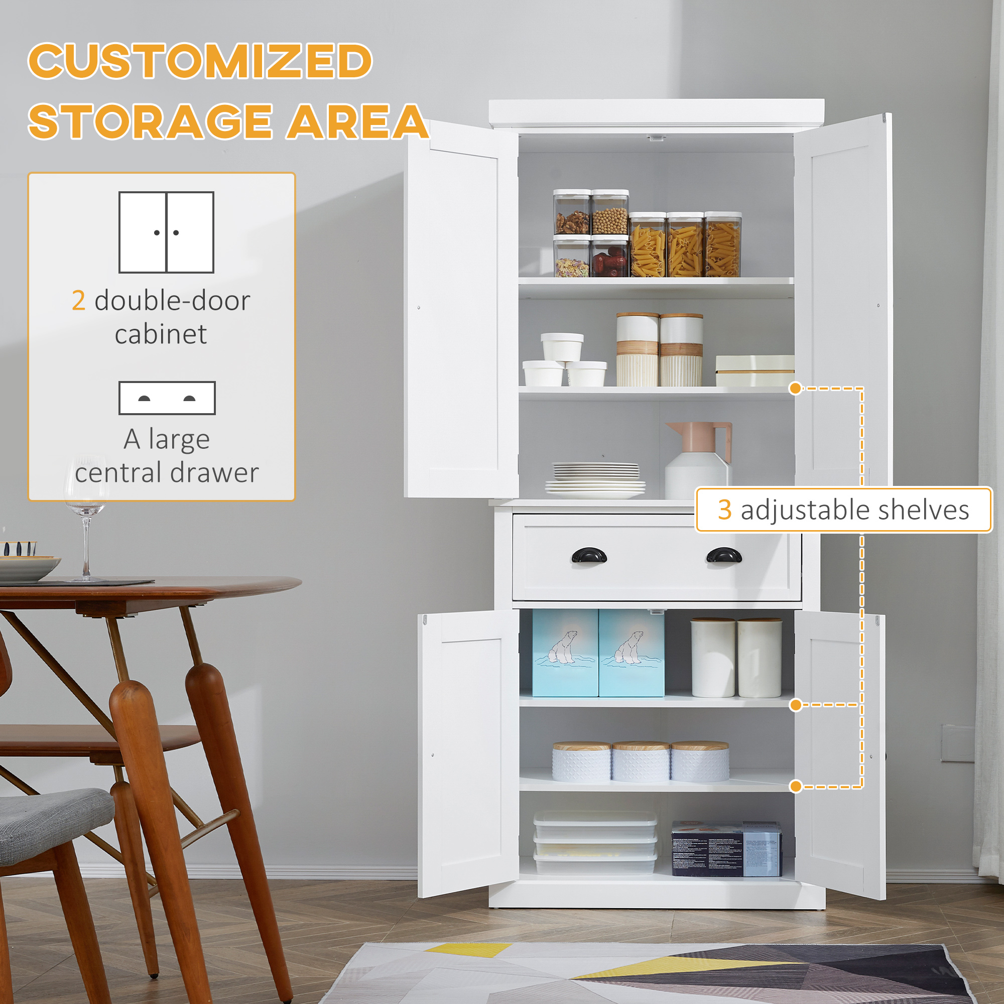 Long Standing Kitchen Cabinet w/ 2 Drawers MDF Board White - Image 2