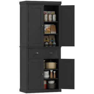 Long Standing Kitchen Cabinet w/ 2 Drawers MDF Board Black