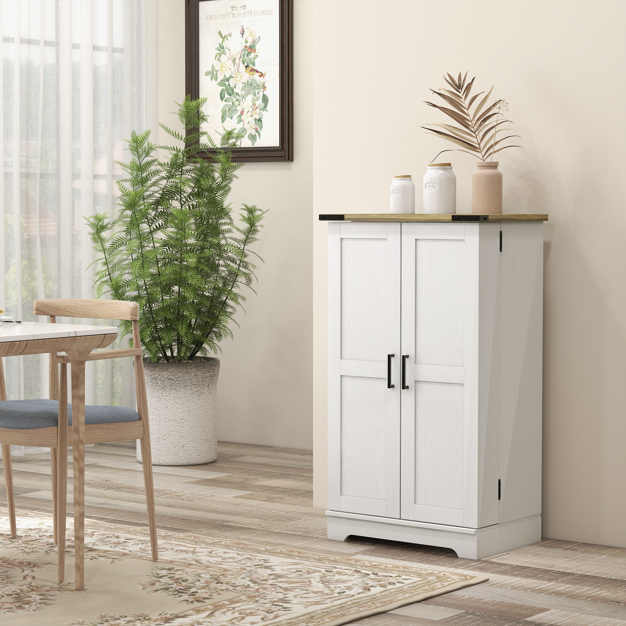 Farmhouse Kitchen Pantry Storage Cabinet, Kitchen Pantry Cabinet with Doors and Adjustable Shelves, Cream White - Image 6
