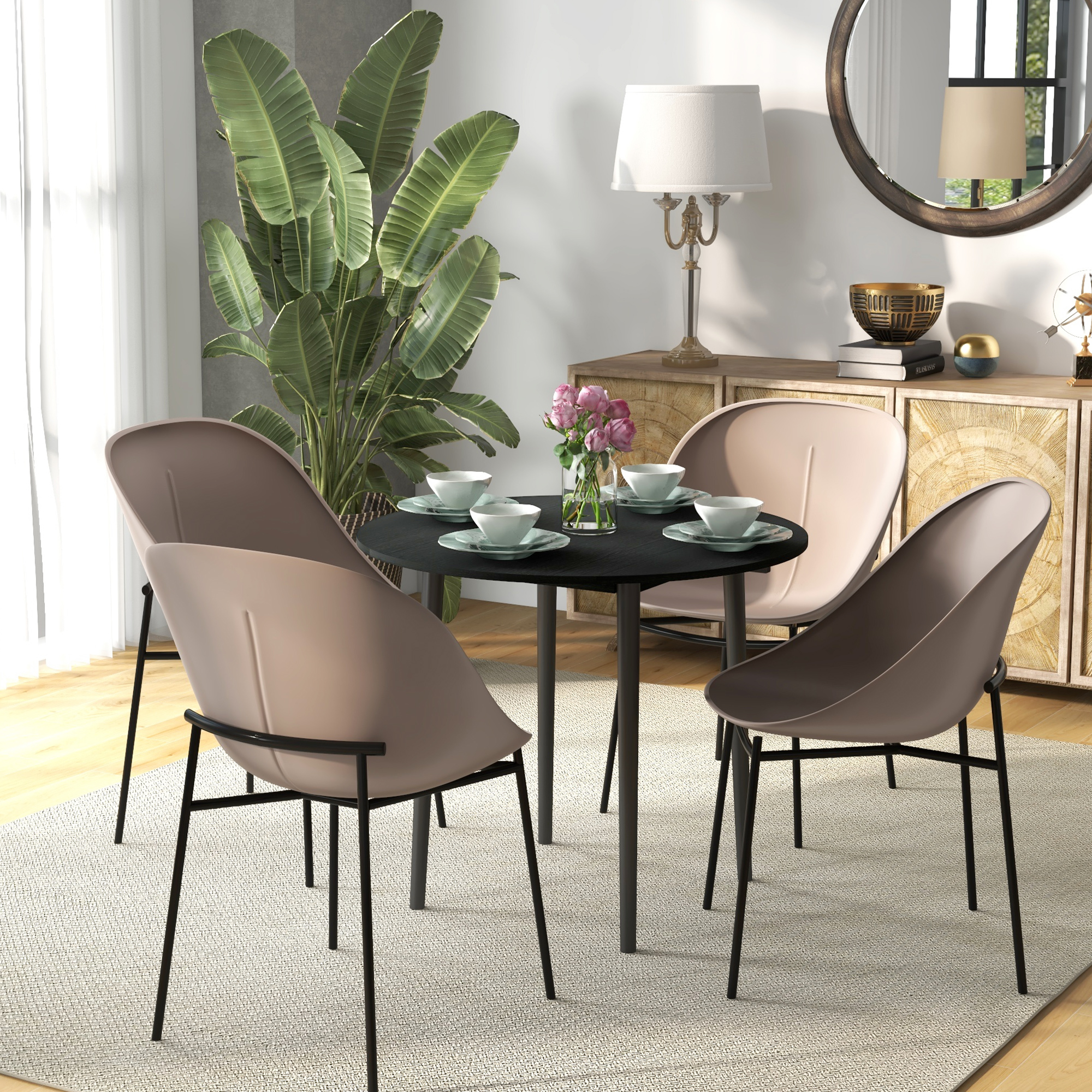 Folding Dining Table, Round Drop Leaf Kitchen Table for Small Spaces with Wood Legs, Distressed Black - Image 6