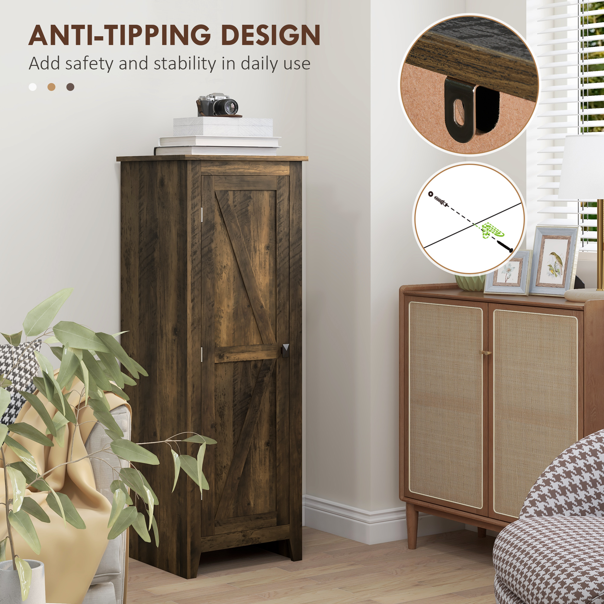 48" Farmhouse Kitchen Pantry Storage Cabinet with Barn Door, Kitchen Pantry Cabinet with Adjustable Shelves, Brown - Image 5