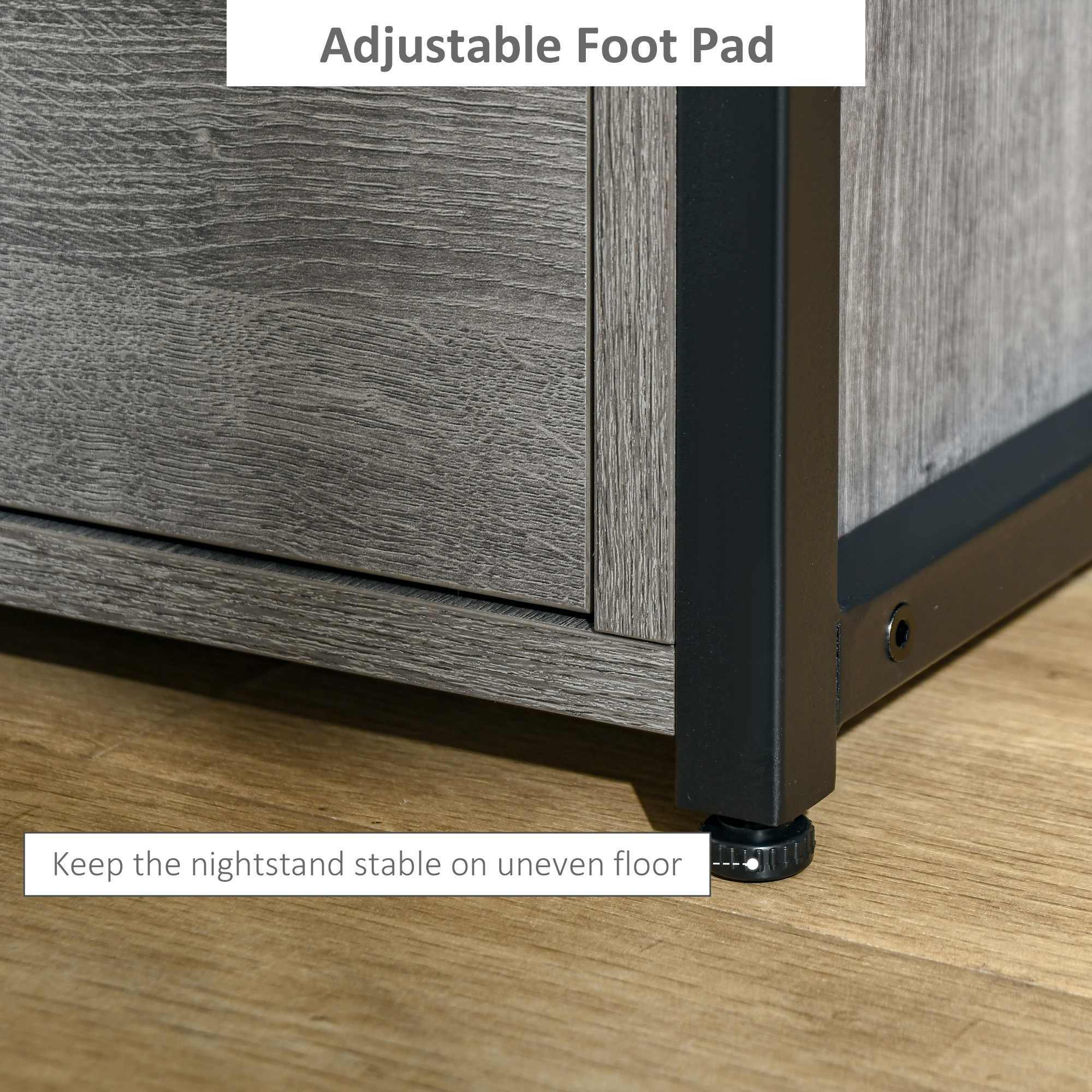 Nightstand with 2 Drawers, Industrial Side Table with Storage Shelf, Accent End Table for Bedroom, Living Room, Grey - Image 4