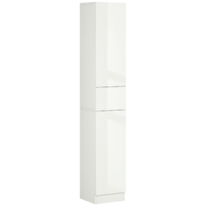 Tall Bathroom Cabinet, Narrow Bathroom Storage Cabinet with Doors, Drawer and Adjustable Shelves, High Gloss White