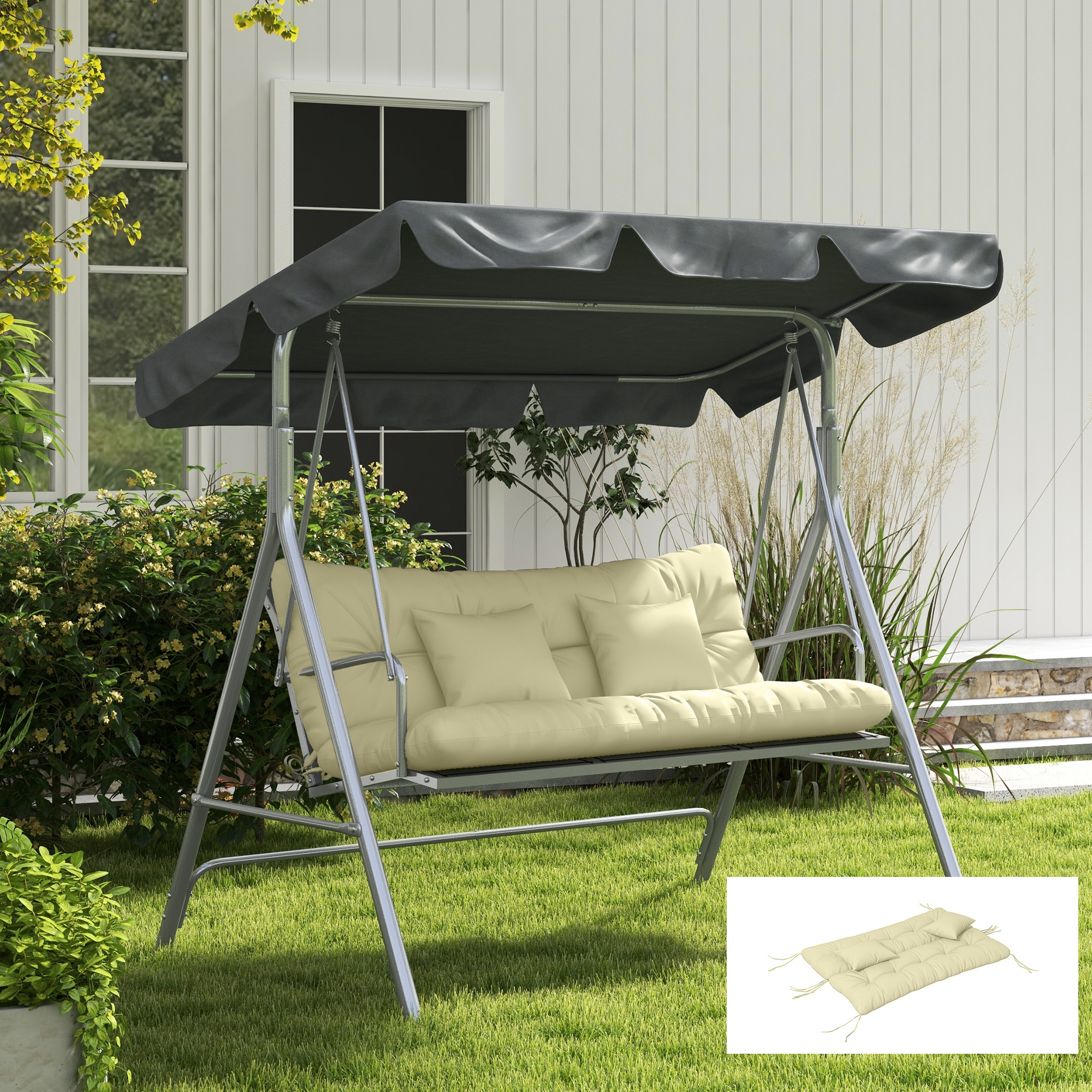 4-Piece Back and Seat Cushion Pillows Replacement and Pillows, Patio Chair Cushions Set with Ties, Cream White - Image 5