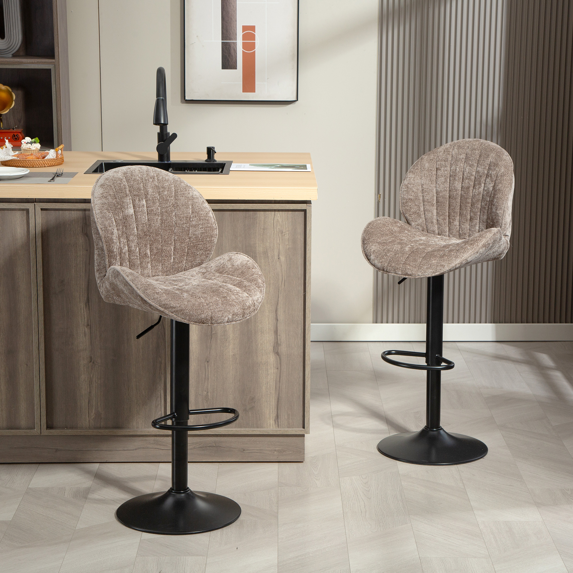 Bar Stools Set of 2, Swivel Barstools with Back, Adjustable Height and Footrest for Kitchen Island, Dining Room, Brown - Image 6