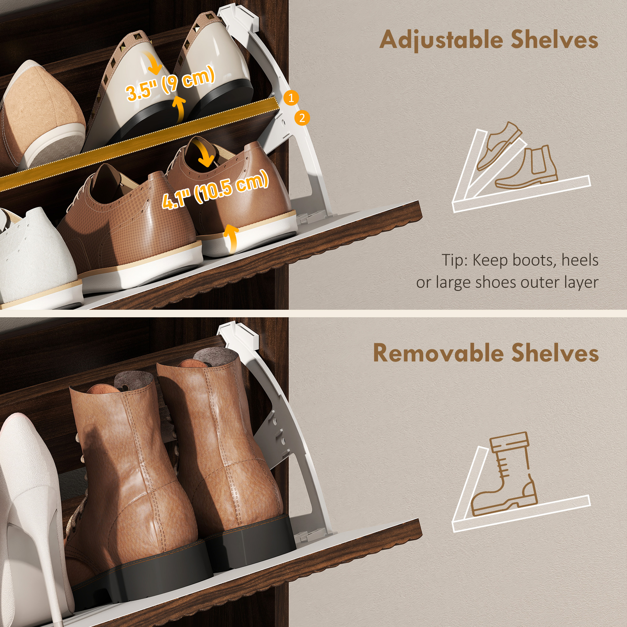 Shoe Cabinet with 2 Flip Drawers Narrow Shoe Storage Cabinet with Top Shelf for Entryway Hallway Coffee - Image 4