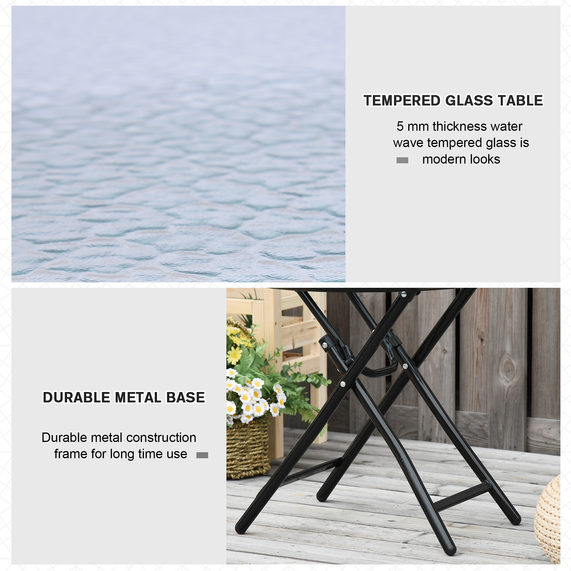 Φ18" Round Patio Table, Folding Coffee Table with Tempered Glass Tabletop for Patio, Balcony, Backyard - Image 4