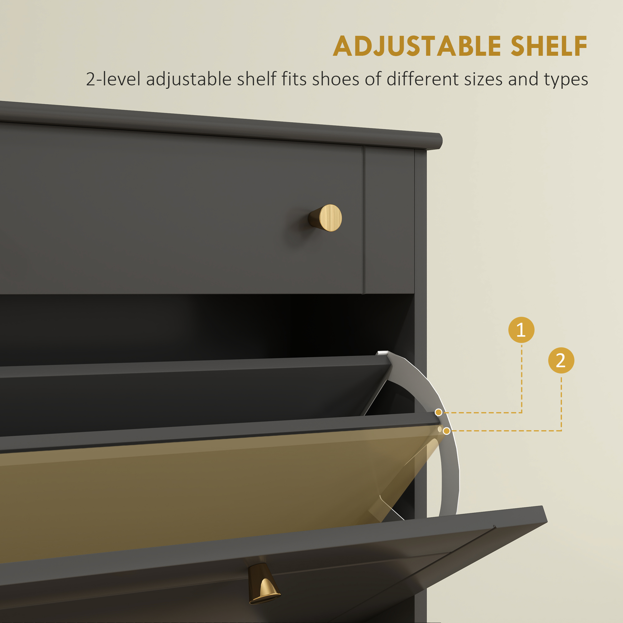 Slim Shoe Storage with 2 Flip Drawers and Adjustable Shelves Shoe Cabinet Organizer for 8 Pair, Black - Image 3