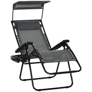 Outdoor Zero Gravity Reclining Lounger Chair with Canopy Shade, Side Tray, Cupholder, Light Grey