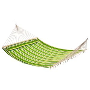 75" Patio Outdoor Hammock, Striped Camping Hammock Lounge Bed Garden w/ Pillow, Green
